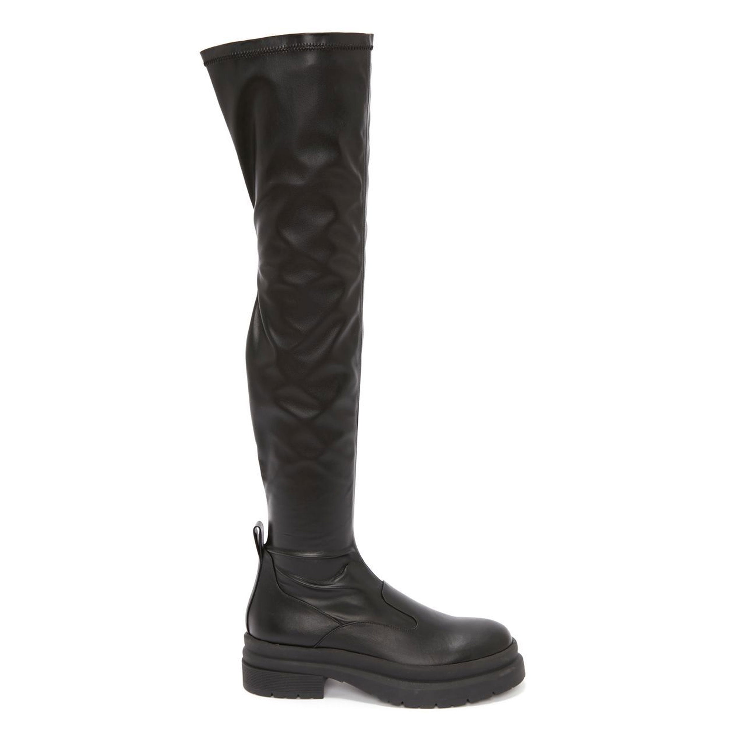 Over the Knee Stretch 015 Boots for Women - Black Faux Leather Tall Boots - Fashionable Winter & Fall Boots for Outfits, Parties & Night Out