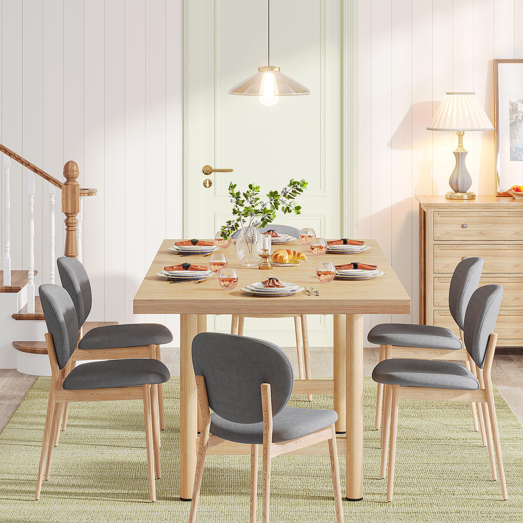 Tribesigns 63 Inch Rectangular Farmhouse Dining Table - Solid Wood Kitchen Table with Heavy Duty Metal Legs, Seats 6 - Perfect for Small Spaces, Dining Rooms & Modern Farmhouse Decor