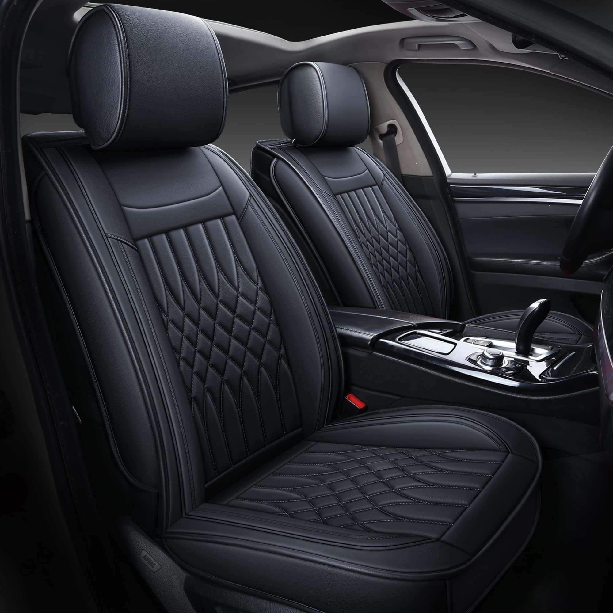 Premium Universal Leather Car Seat Covers - Waterproof 2-Piece Front Set for SUV, Sedan & Truck | Fits Honda, Ford & More | Black Leatherette Seat Protectors | Perfect for Daily Commute, Road Trips & Family Protection