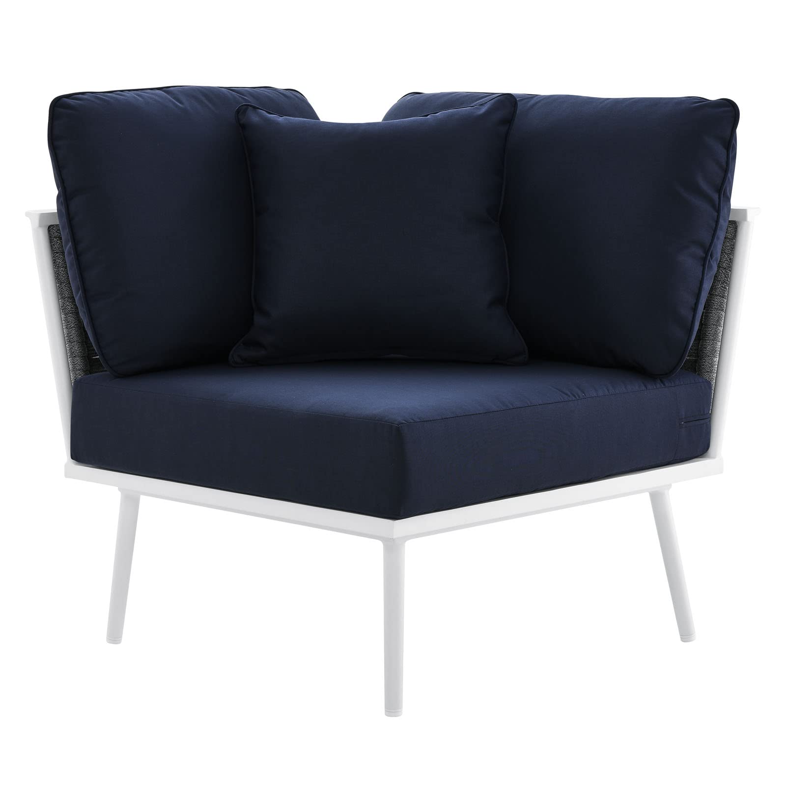 Modway Stance Outdoor Patio Woven Rope Aluminum Sectional Sofa - Small 2-Piece Set in White & Navy Blue | Perfect for Poolside, Garden, Deck & Backyard Relaxation