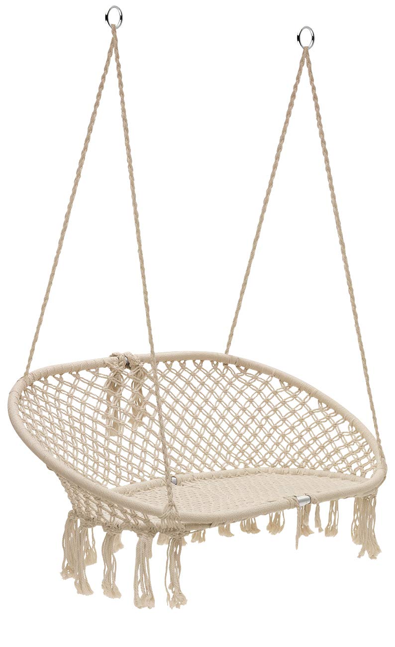 Sorbus Macrame Hanging Hammock Chair Swing - Double Swing Bench for Indoor & Outdoor Use - Perfect for Bedroom, Patio, Garden, Deck & Backyard - Cozy Boho Floating Seat for Relaxation & Reading