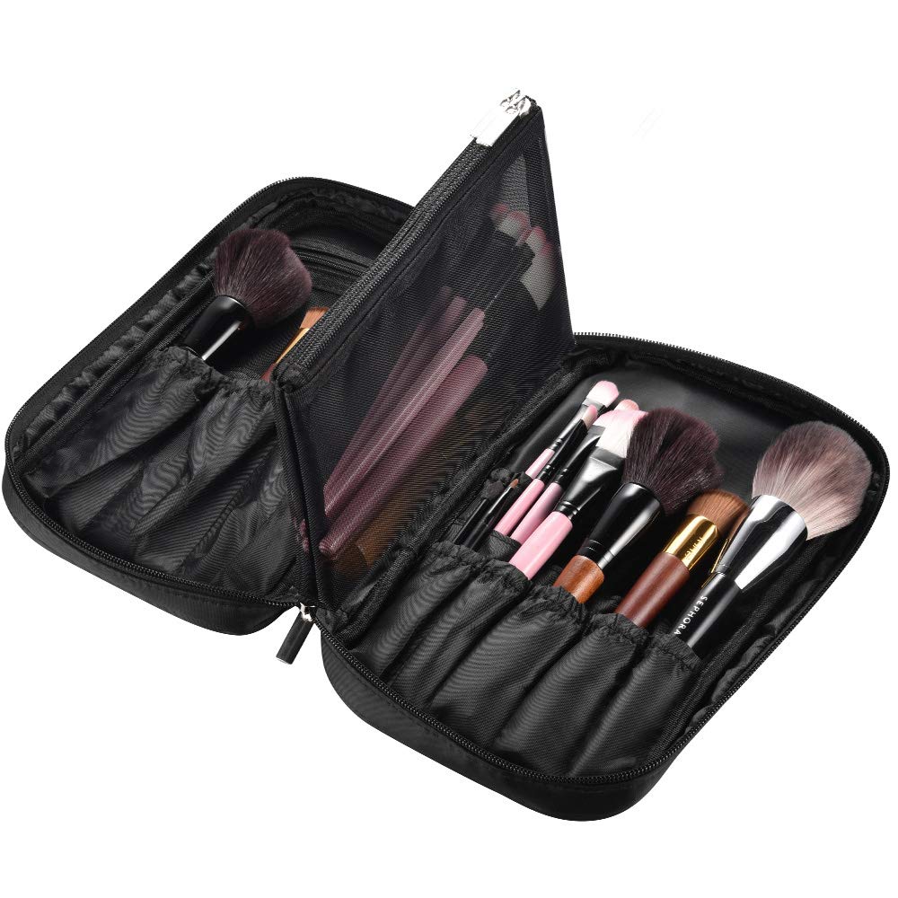 BYOOTIQUE Makeup Brush Organizer Bag - Portable Cosmetic Brush Holder with Detachable Pouch, Travel Makeup Case for Home & On-the-Go (Black) - Perfect for Professional Makeup Artists & Beauty Enthusiasts