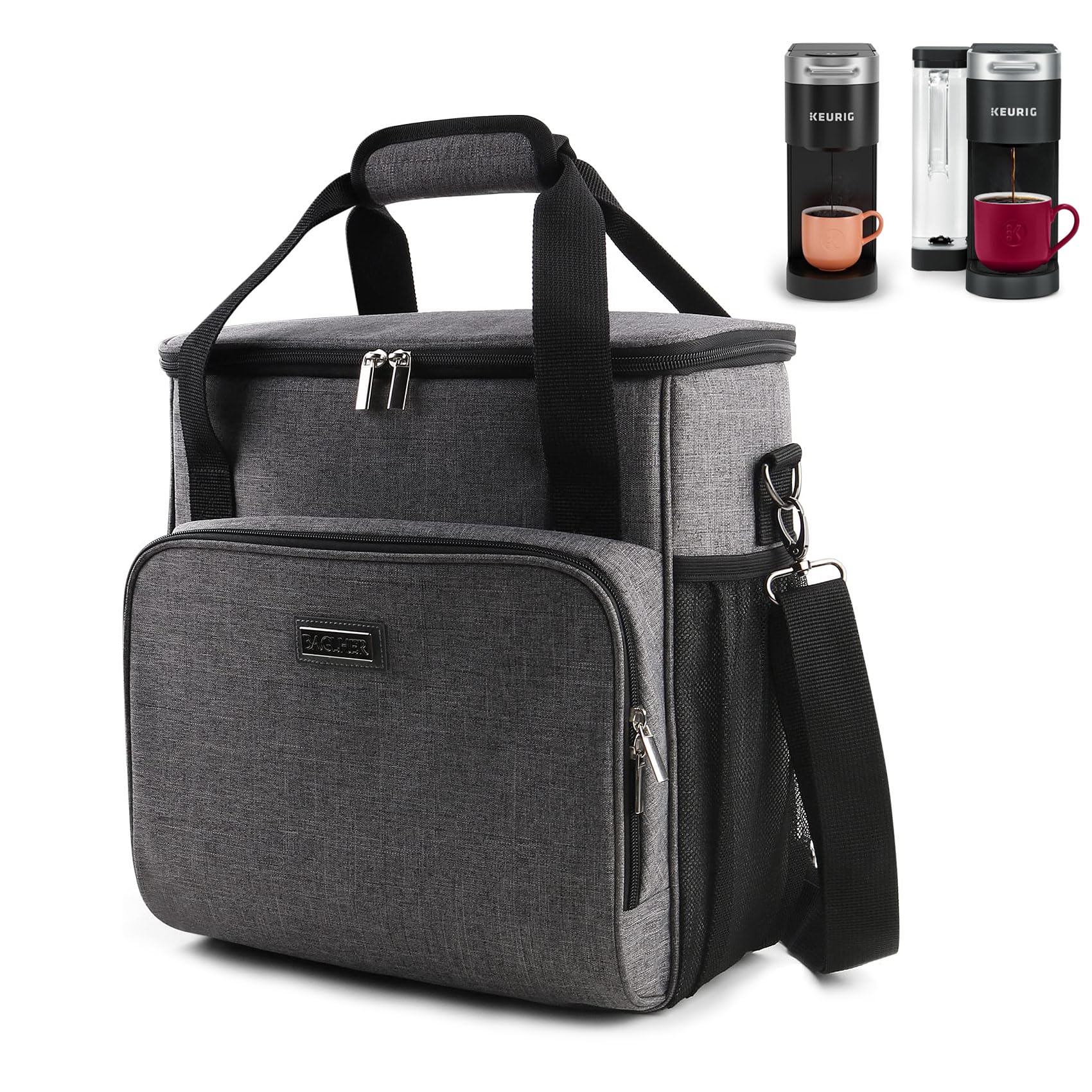 Premium Travel Coffee Maker Bag - Compatible with Keurig K-Slim & K-Supreme, Portable Keurig Case with Adjustable Shoulder Strap | Compact Design for Commuting, Camping & Office Use (Grey)