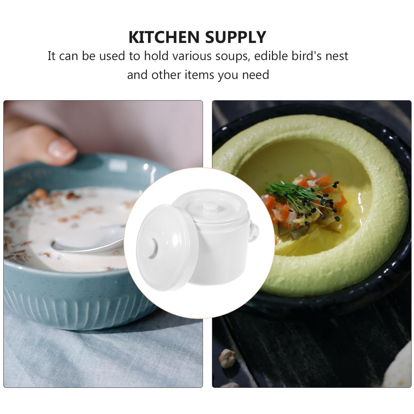HEMOTON White Ceramic Stew Pot with Lid - 2.5QT Steam Soup Bowl with Handles, Steaming Cup for Soup, Noodles & Egg Custard | Perfect for Chinese Herbal Medicine, Bird's Nest & Home Cooking
