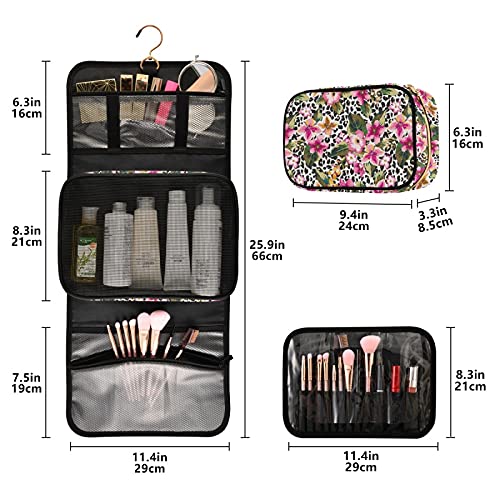 Premium 3-Piece Clear Travel Toiletry Bag Set - Tropical Flower & Leopard Print Hanging Cosmetic Organizer for Women | Perfect for Vacation, Gym, Camping & Airplane Carry-On
