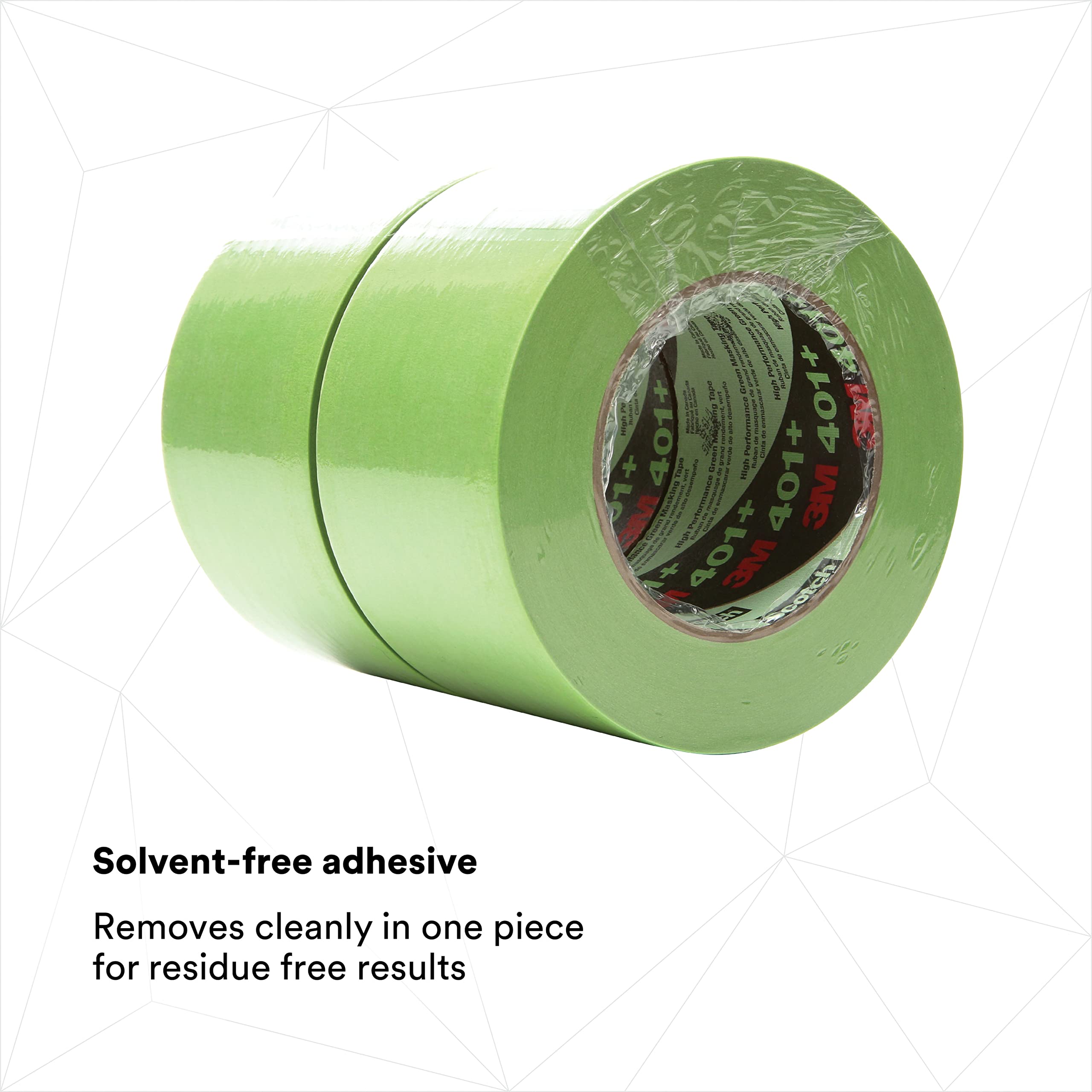 3M 401+ High Performance Green Masking Tape - 72mm x 55m, 6.4 mil Thickness - Superior Adhesion, Clean Removal, Paint-Bleed Resistant for Professional Painting, DIY Projects, and Home Renovations - 8 Rolls per Case