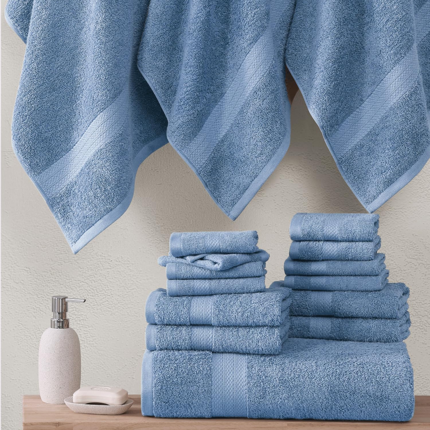 Premium 100% Cotton Bath Towels Set of 6 - Extra Large Hotel Quality Towels (2 Bath, 2 Hand, 2 Washcloths) | Soft & Absorbent for Spa, Gym & Luxury Bathroom | Cerulean Blue