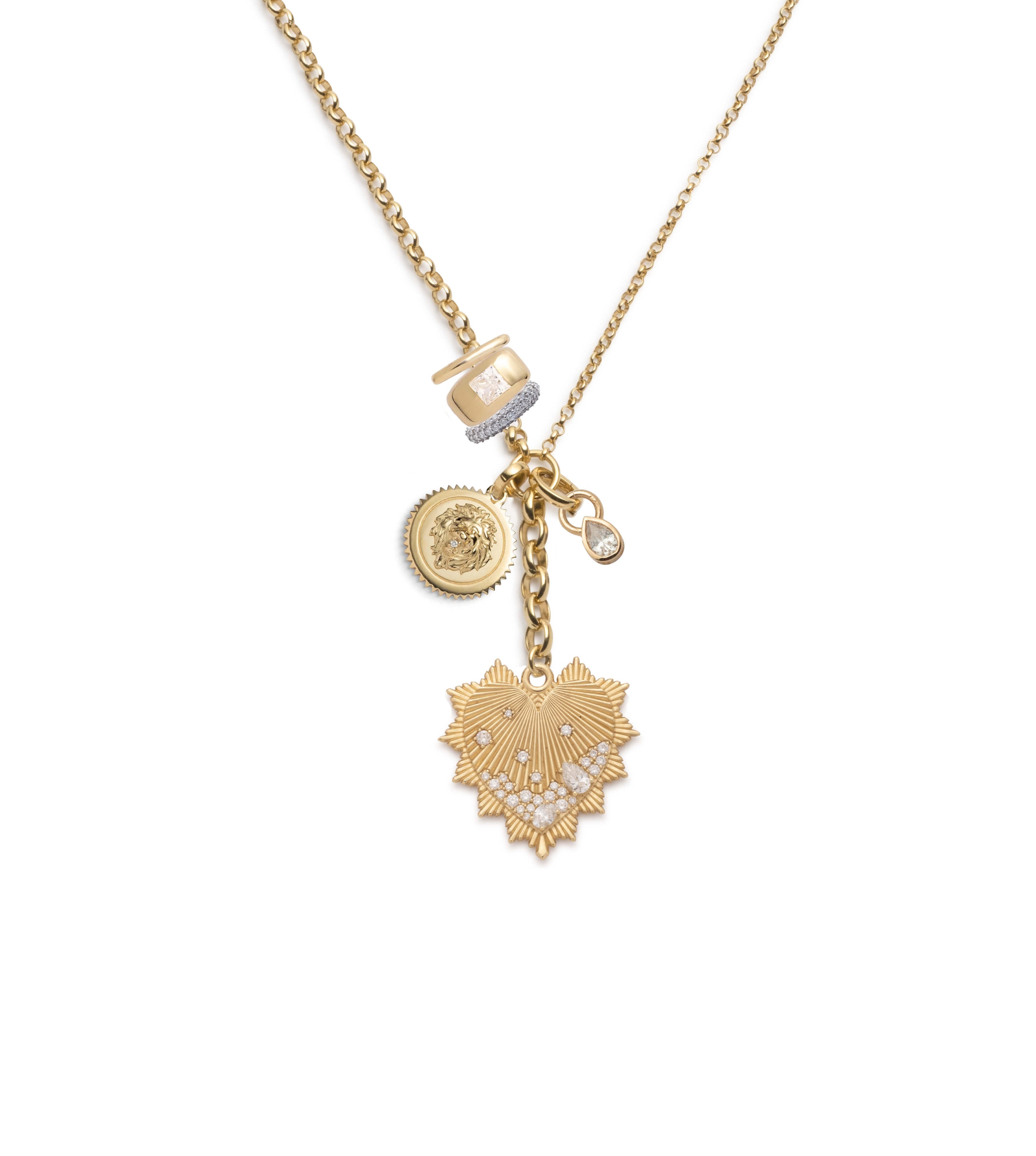 14K Yellow Gold Heart Love Token Belcher Chain Necklace with Diamonds - Romantic Gift for Anniversary, Valentine's Day & Special Occasions