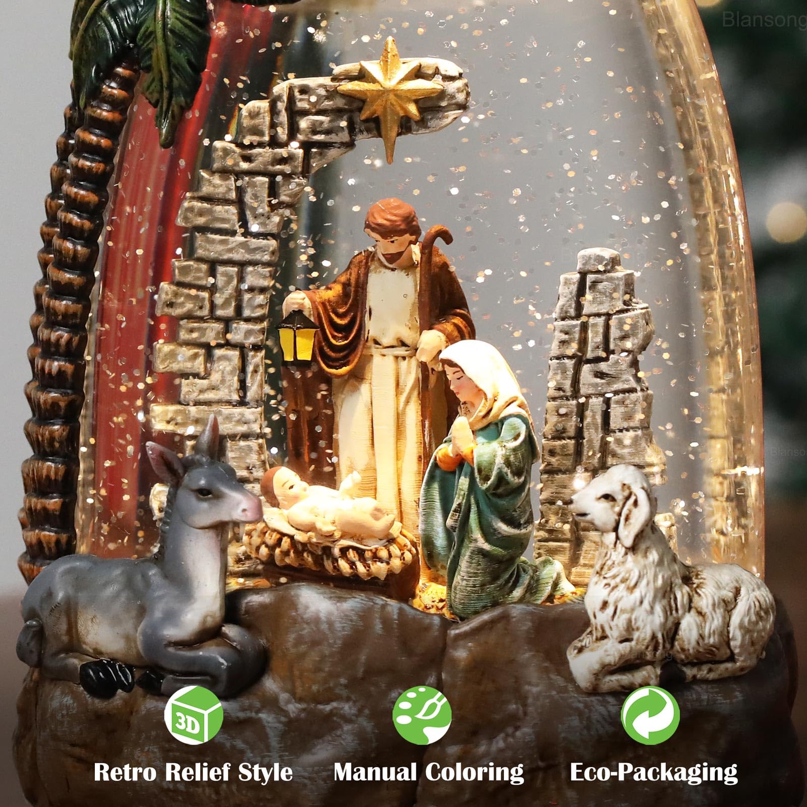 Christmas Snow Globe Lantern with Nativity Scene - 10.2 Inch Holiday Decor with Timer, USB & Battery Power - Perfect for Home, Office, and Christmas Party Decorations