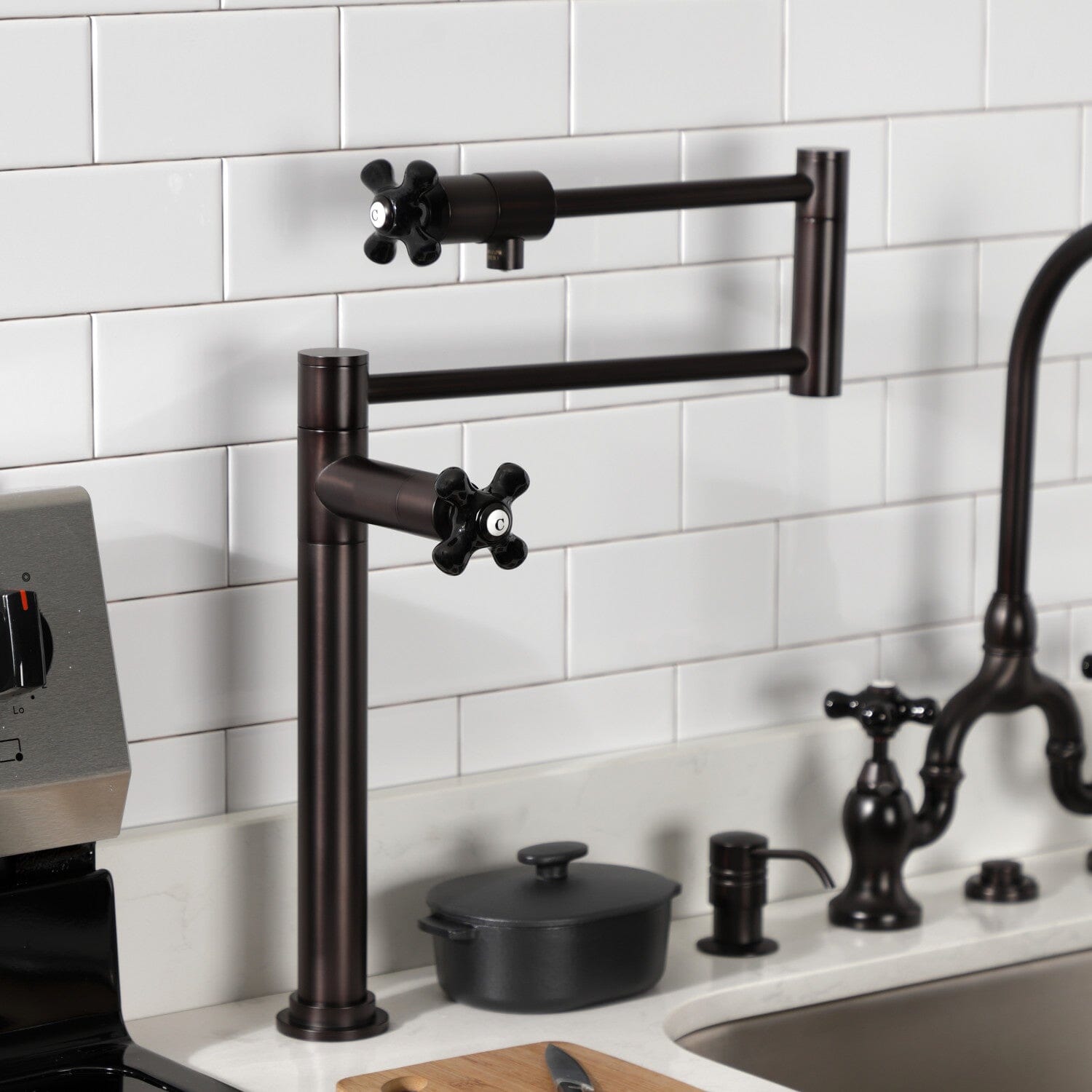 Duchess Two-Handle 1-Hole Deck Mount Pot Filler Faucet - Ideal for Kitchen Sink & Stove Area Water Dispensing