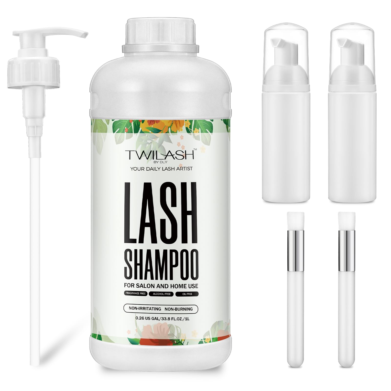 **Professional Eyelash Cleanser for Extensions - 1 Liter Bulk Lash Shampoo with 2 Foam Pump Bottles & 2 Cleansing Brushes - Salon & Home Use - Gentle Foaming Eyelid Cleanser for Daily Lash Care & Hygiene**    *(Ideal for lash artists, salons, or at-home lash maintenance to keep extensions clean and long-lasting.)*