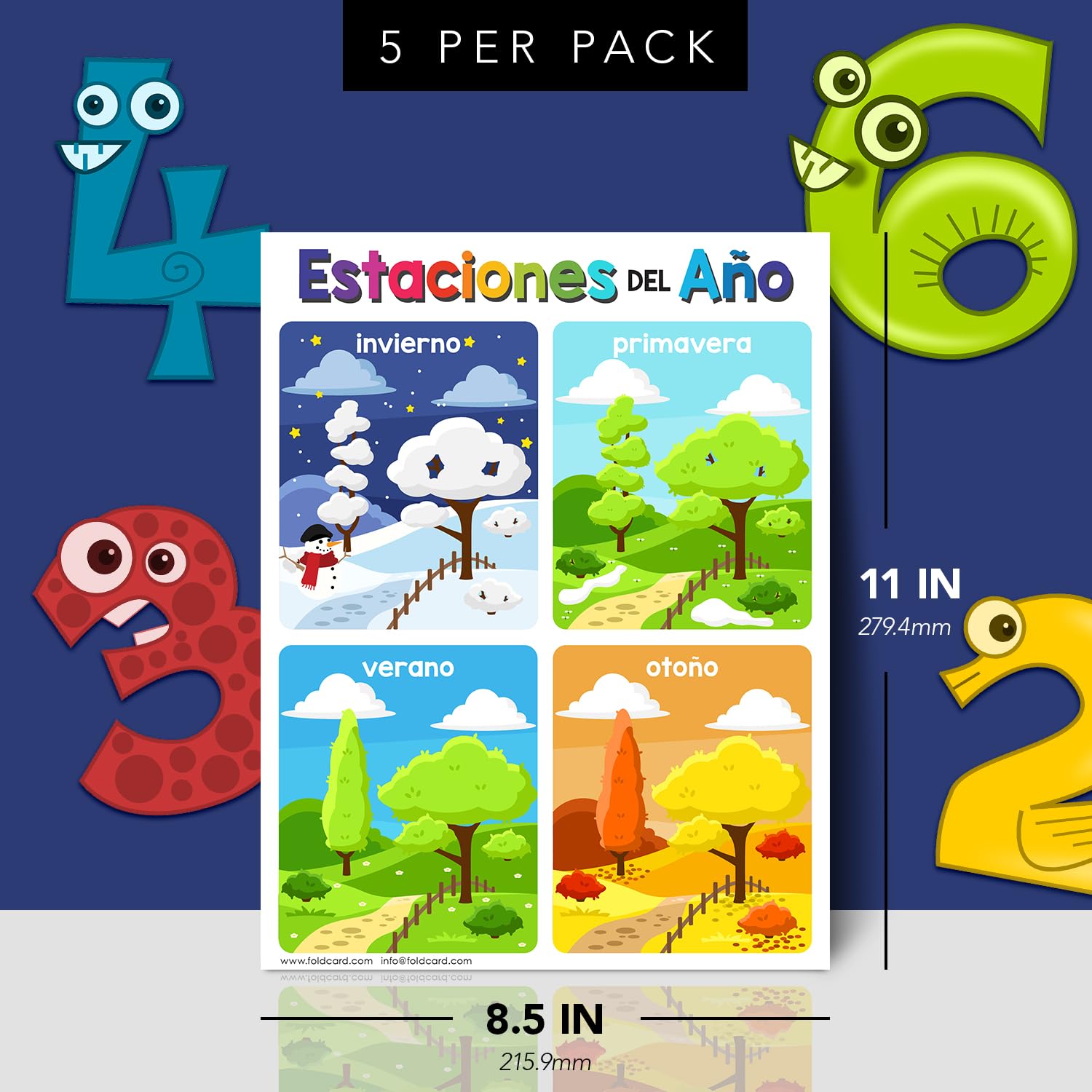 Spanish Seasons Educational Posters for Kids - Bilingual Classroom & Homeschool Learning Visual Aid | Durable Glossy Cardstock 8.5x11 | Perfect for Classrooms, Playrooms & Spanish Language Learning