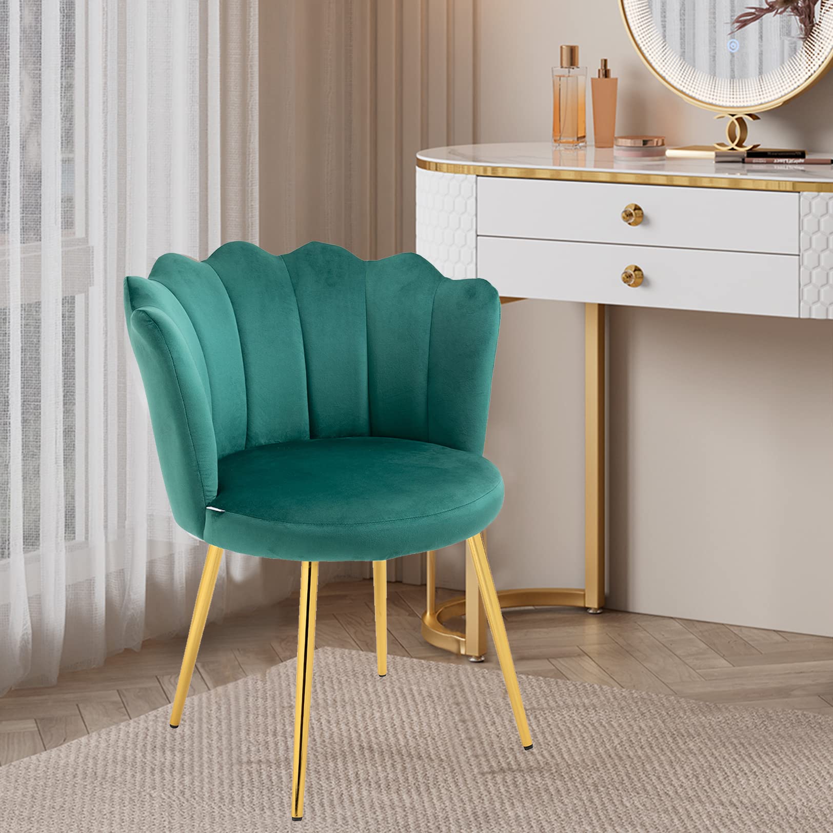 Fluffy Pink Faux Fur Swivel Desk Chair with Wheels - Adjustable Height Vanity Chair for Makeup Room, Teen Girls Bedroom & Home Office - Soft Computer Chair for Study, Gaming & Work (Emerald Green)