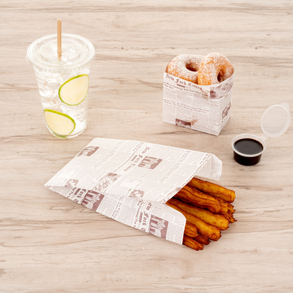 Eco-Friendly Sepia Newsprint French Fry & Snack Bags - 5