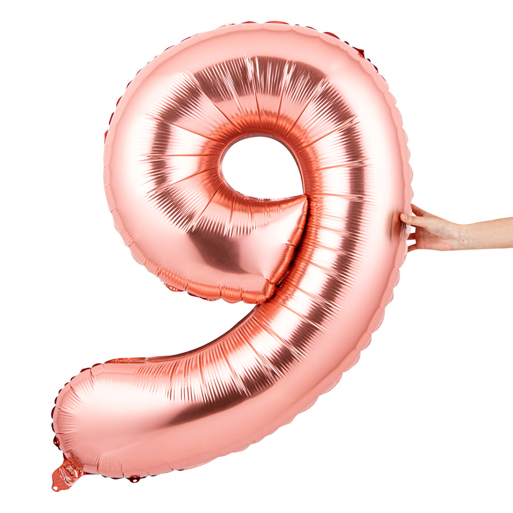 Balloonify Rose Gold Mylar Number 9 Balloon - 40 Inch Large Foil Balloon for Birthday Parties, Anniversaries & Baby Showers (1 Count Box)