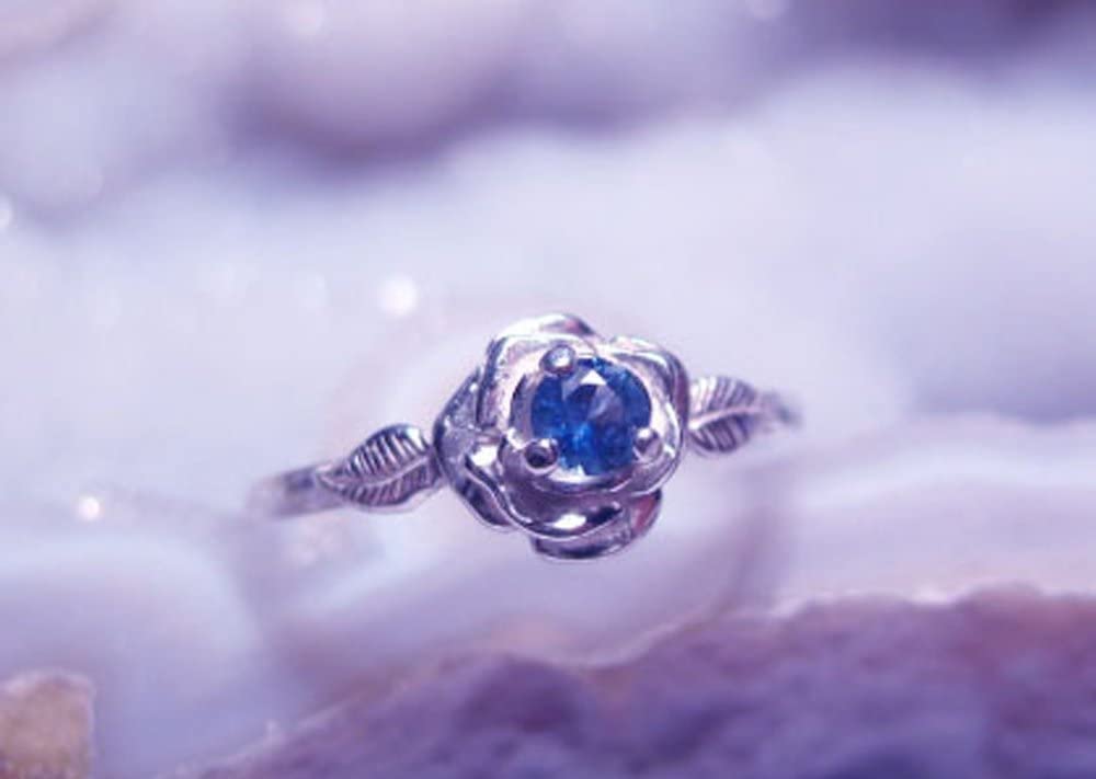 Montana Yogo Sapphire Rose Ring - Sterling Silver 925 Handmade Jewelry for Women, Elegant Gift for Valentine's Day, Anniversary & Special Occasions