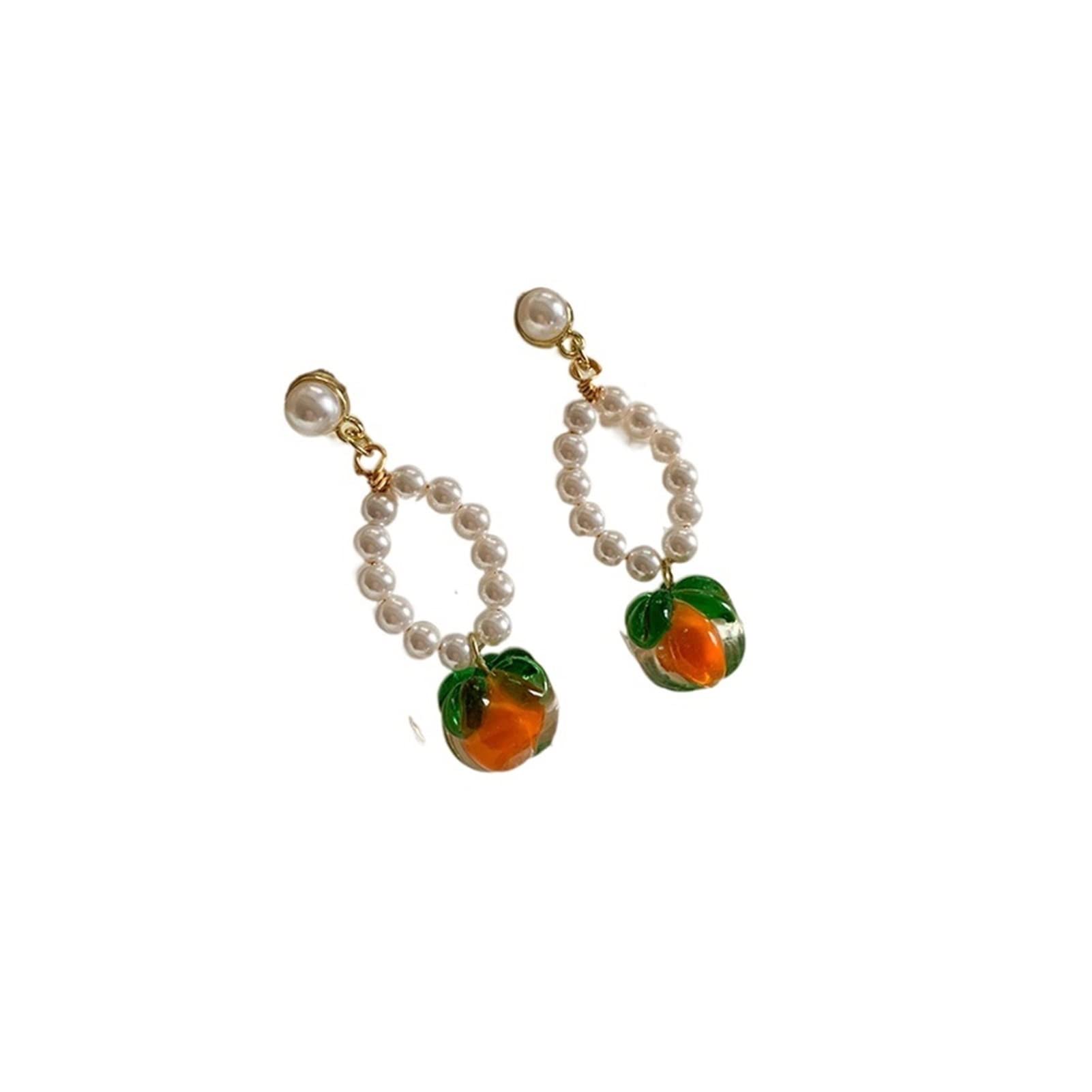 Persimmon Orange Flower Leaf Stud Earrings for Women - Hand-Painted Oil Glazed Glass Jewelry Accessories | Perfect for Casual Wear, Office & Special Occasions
