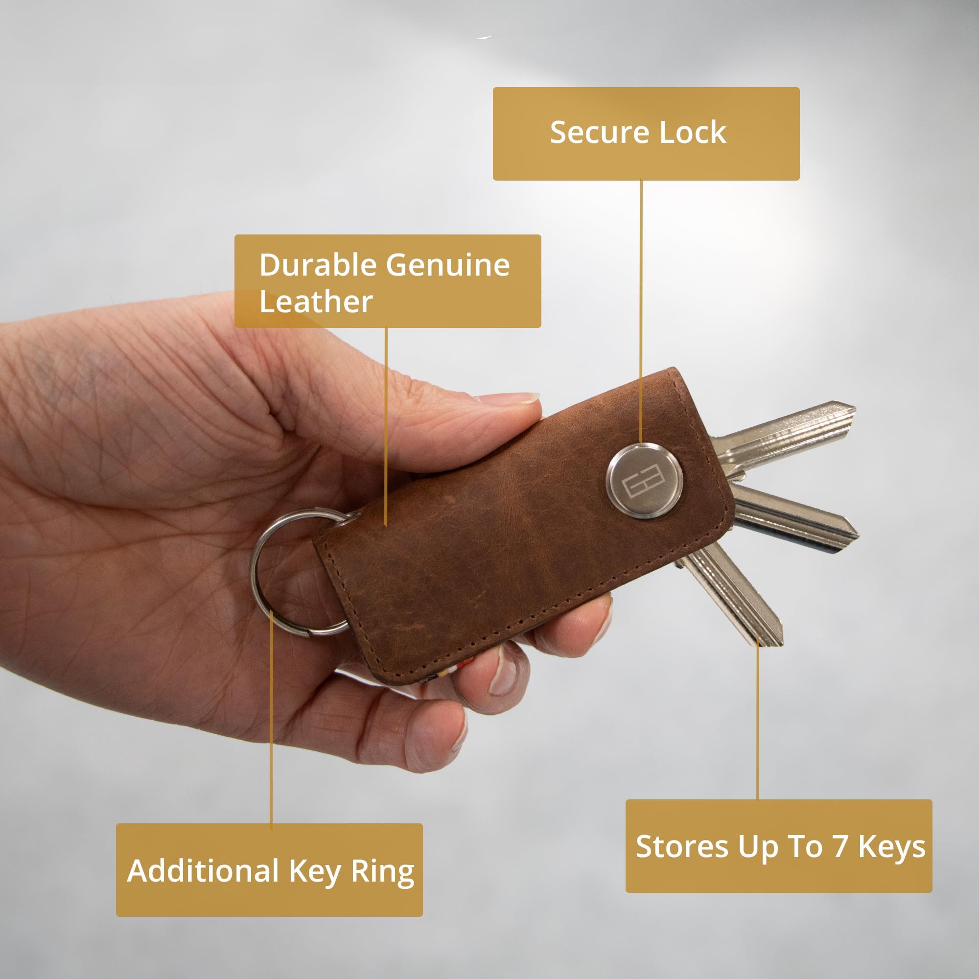 GARZINI Genuine Leather Key Organizer - Compact Key Holder with Keychain for Up to 7 Keys, Car Key Holder - Perfect for Home, Office & Travel Organization