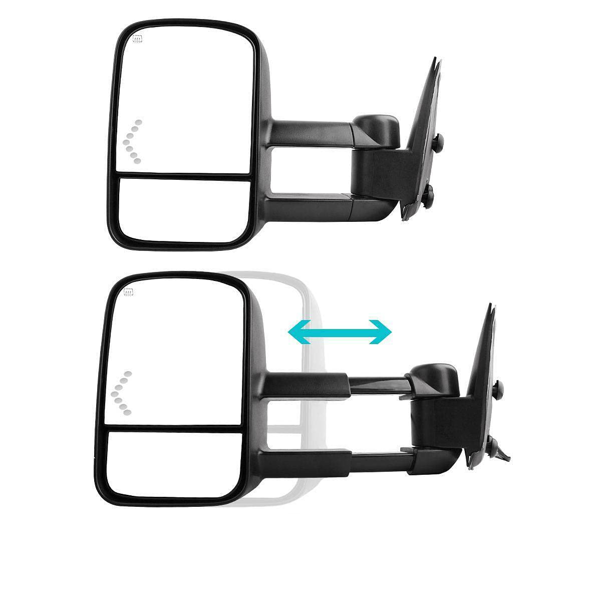 Power Heated LED Signal Towing Mirrors Pair - Compatible with GM1321438, GM1320438, GM1321410, GM1320410 - Perfect for Trucks, SUVs and Towing Trailers