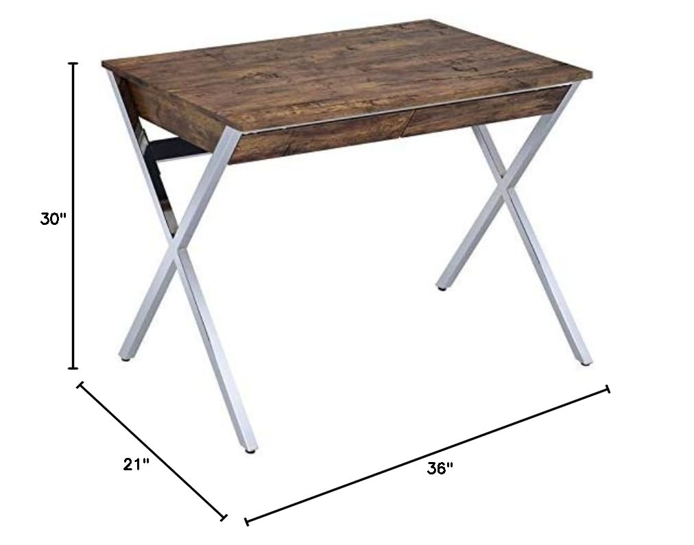 UrbanPro Transitional Home Office Desk in Weathered Oak and Chrome - Modern Writing Desk for Small Spaces, Home Office Furniture with Chrome Legs - Perfect for Remote Work, Study & Apartment Living