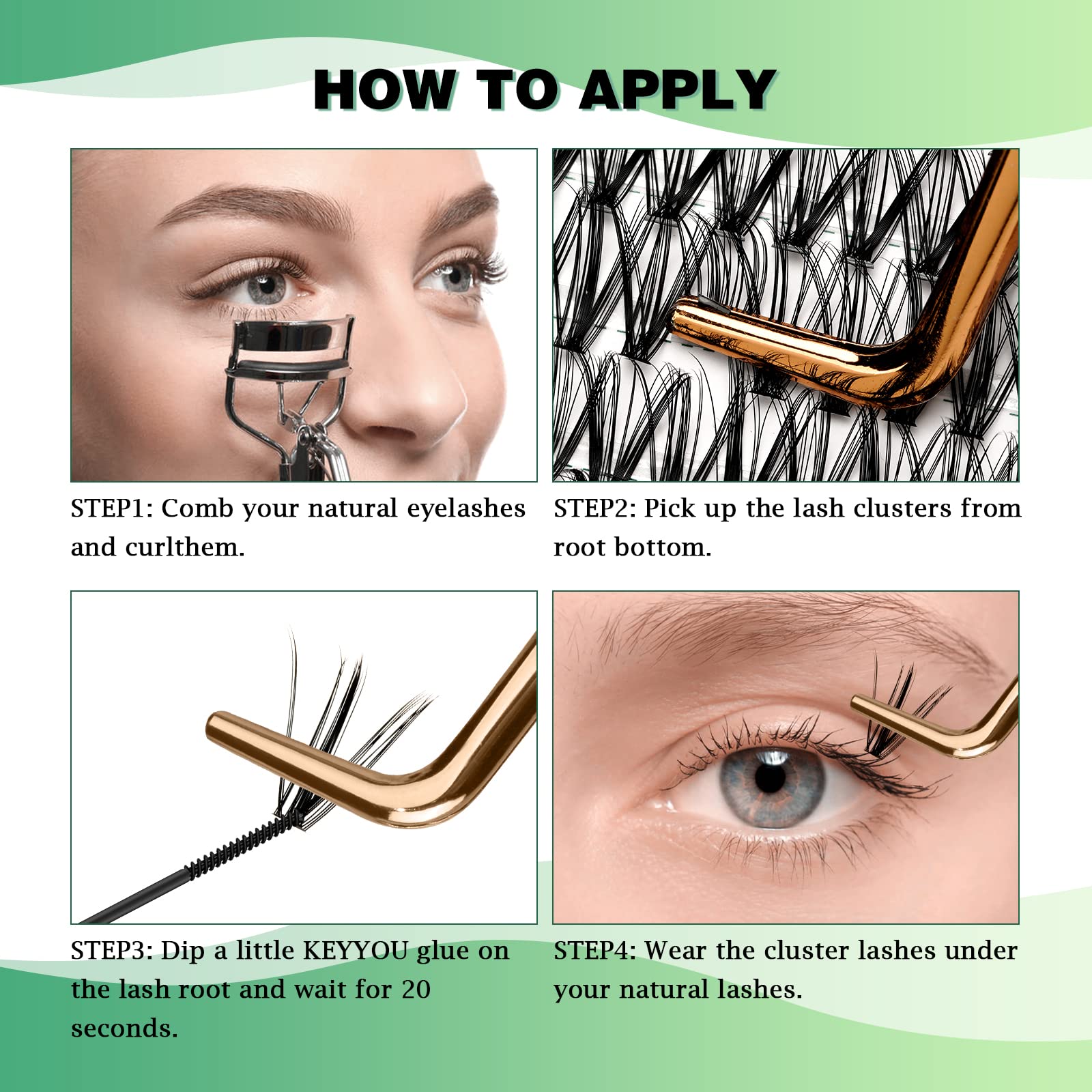 KEYYOU 300pcs Individual Cluster Lashes - 30D 0.07D Curl, 9-18mm Mixed Lengths, Soft & Natural DIY Eyelash Extensions for Volume Look | Perfect for Bridal, Party, and Everyday Wear