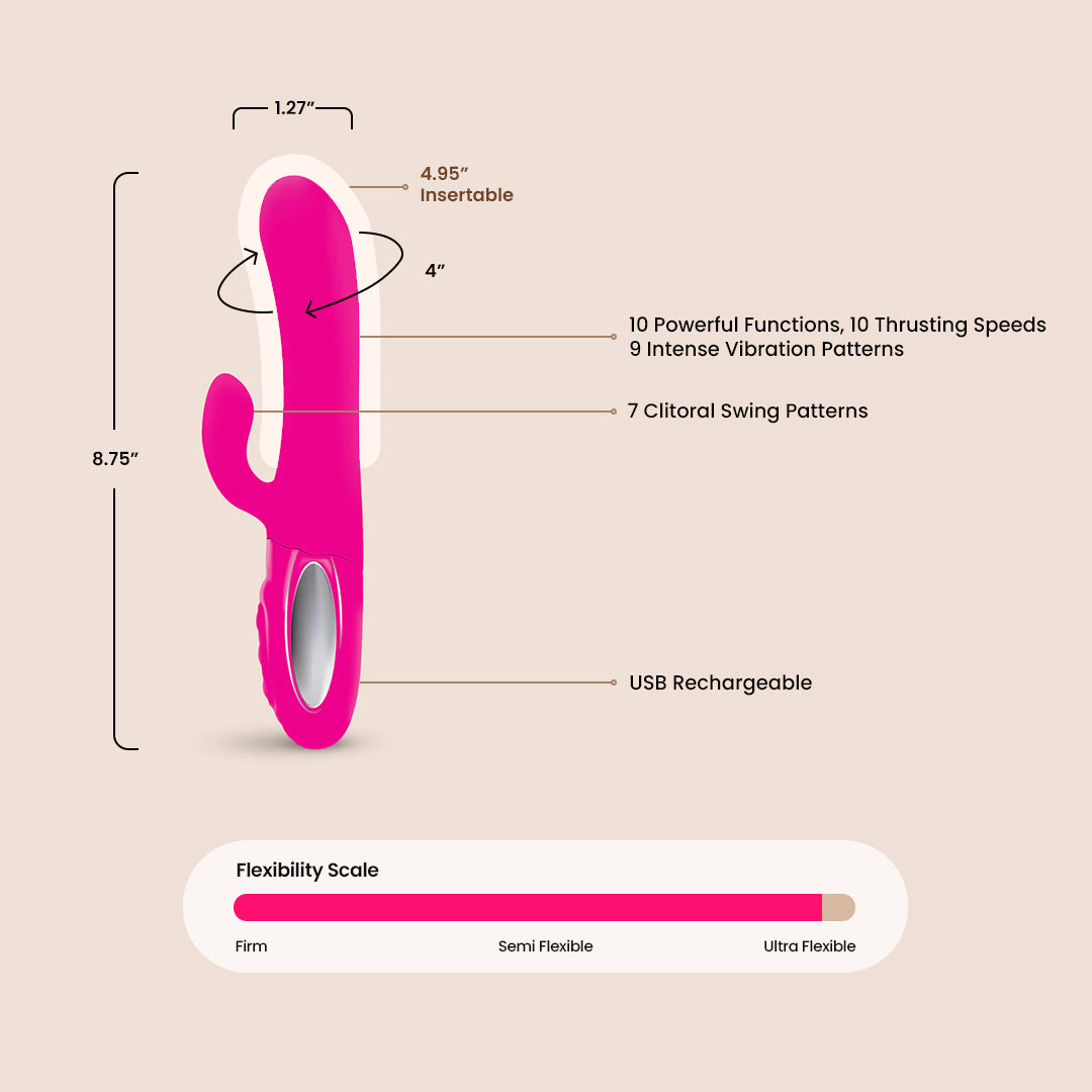 Premium Viben Hypnotic Rabbit Vibrator with Swinging Clitoral Stimulator - Thrusting & Rechargeable G-Spot Massager for Women - Perfect for Solo Play & Couples Intimacy