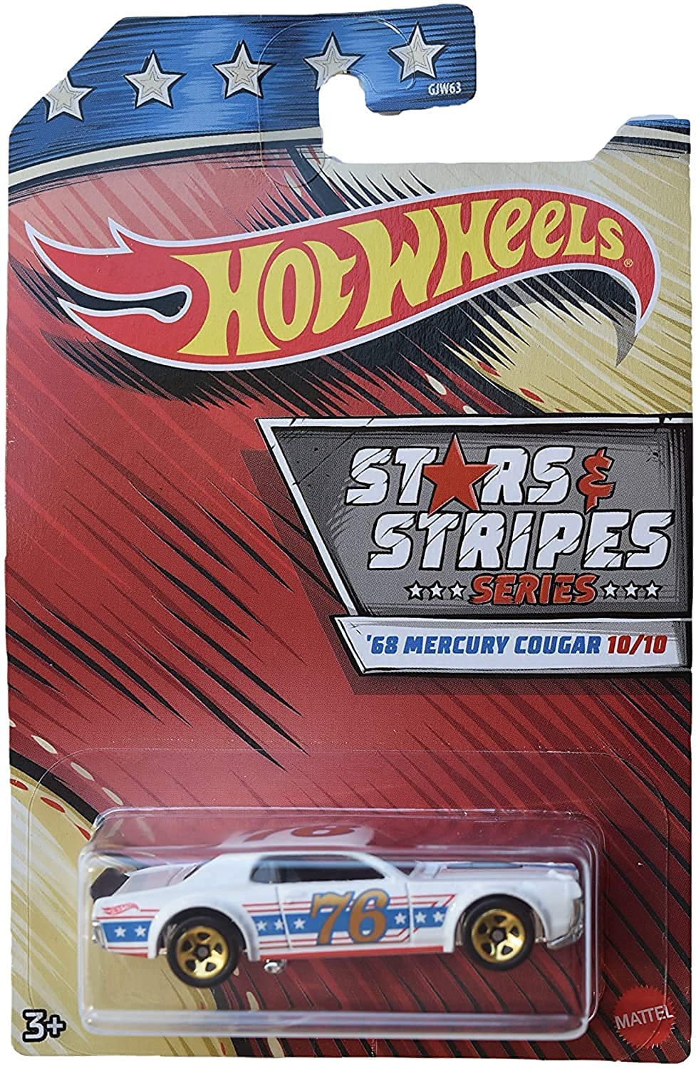 Hot Wheels Stars & Stripes Series '68 Mercury Cougar Diecast Car 1:64 Scale - Limited Edition 10/10 White - Collectible Toy Cars for Kids & Adults, Perfect for Display & Racing Games