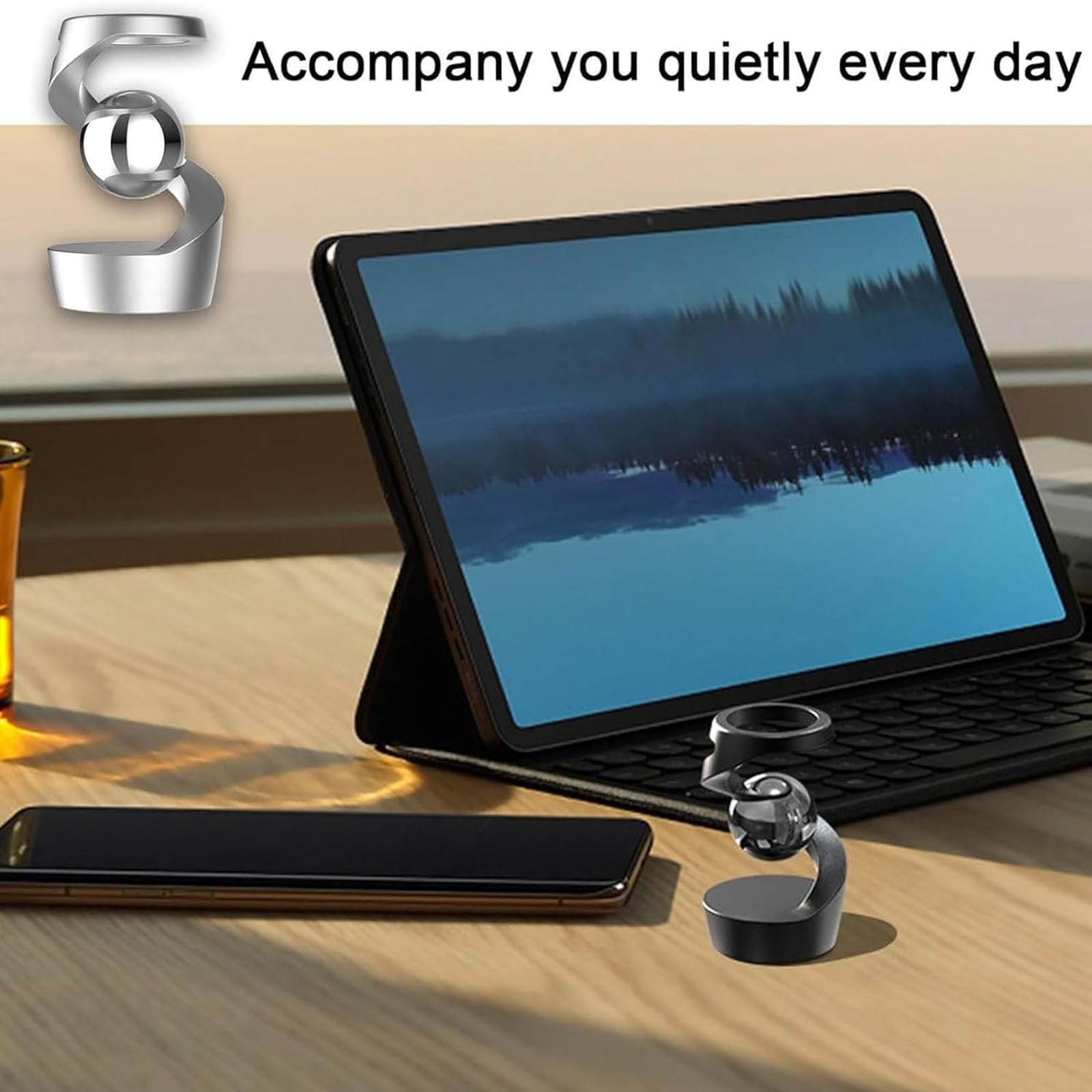 BIVVI Gravity Defying Kinetic Desk Toy - Executive Stress Relief Spinning Gyroscope with Levitating Optical Illusion | Perfect Office Desk Decor, Home Decoration & Gift for Adults (F)