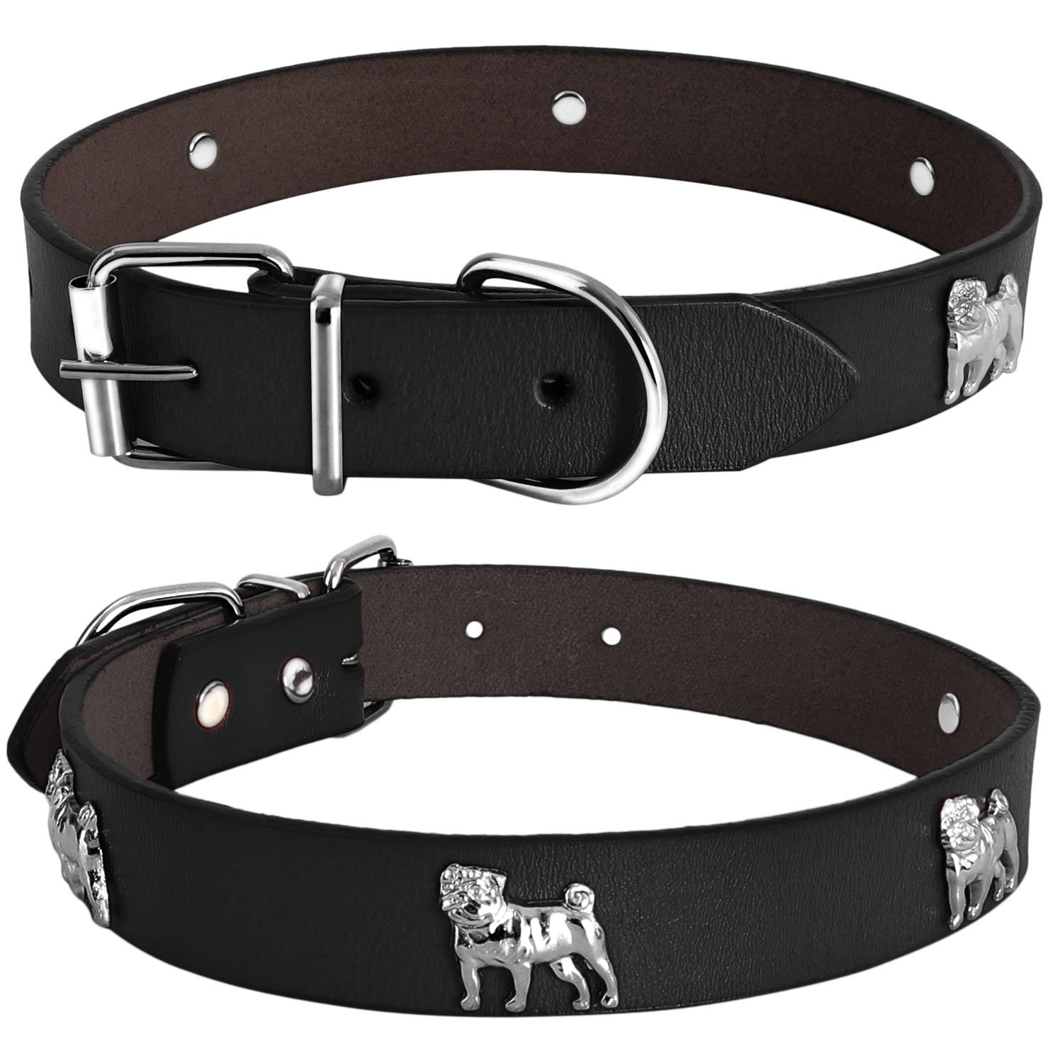 Genuine Leather Studded Dog Collar - Soft & Comfortable Pet Collar for Medium, Large & Extra Large Dogs - Adjustable & Durable for Daily Walks, Training & Outdoor Adventures (Black, Size M)