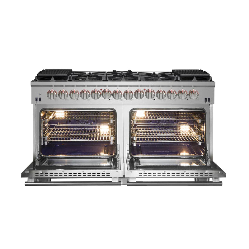 Forno 60 Inch Capriasca Dual Fuel Range with 240V Electric Oven - 10 Sealed Burners & 200,000 BTUs - Model FFSGS6187 - Perfect for Large Kitchens, Restaurants, and Catering Services