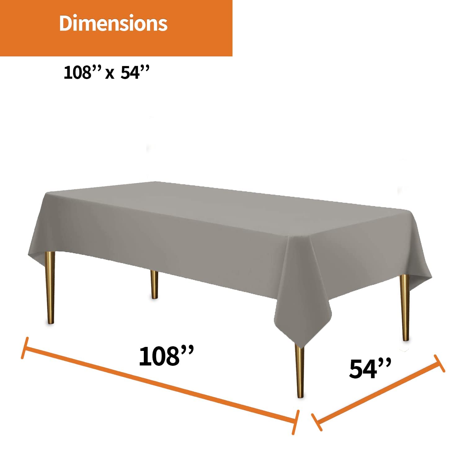 Premium Silver Disposable Plastic Tablecloths (48 Pack) - 54