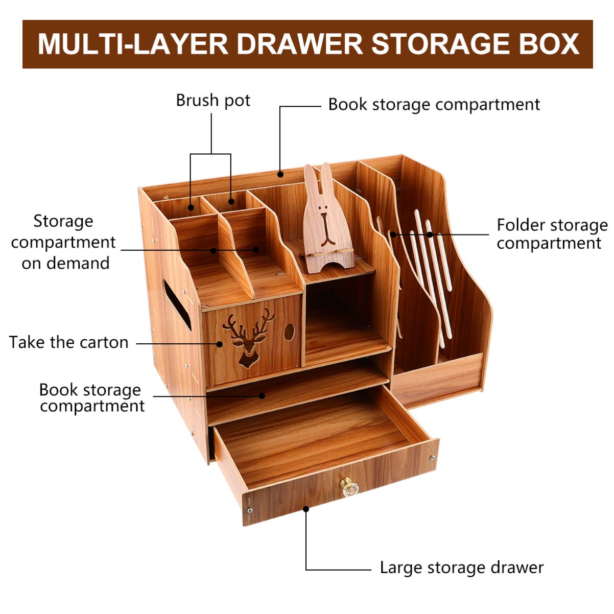 DOITOOL Wooden Desktop Storage Box - File Organizer, Bookshelf & Office Supplies for Paper Files, Books & Documents - Perfect for Home Office, Study & Workspace Organization