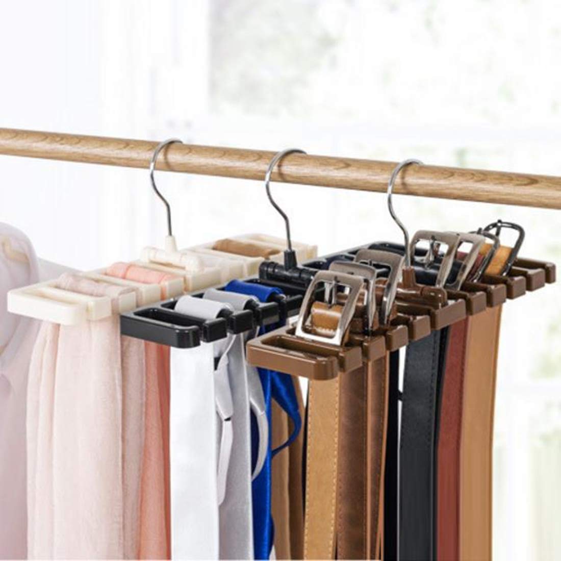2-Pack Heavy Duty Plastic Belt Hanger Scarf Tie Rack Holder - Space Saving Closet Organizer for Men (Black) | Perfect for Wardrobe, Closet & Travel Storage Organization