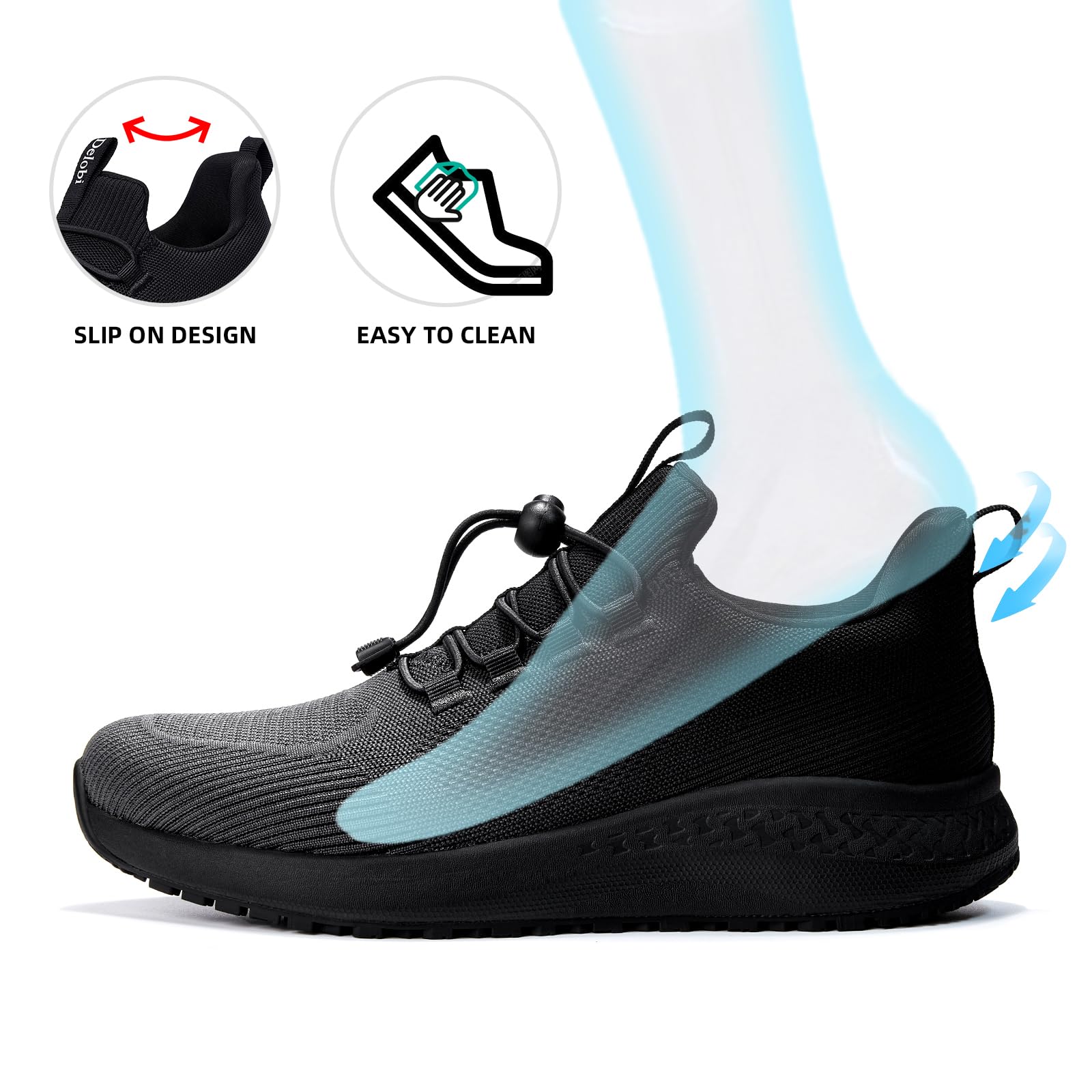 AEHAO Non-Slip Men's Work Shoes - Waterproof Slip-Resistant Sneakers for Restaurant & Kitchen Staff - Breathable Lightweight Shoes for Food Service Professionals - Ideal for Chefs, Waiters & Hospitality Workers