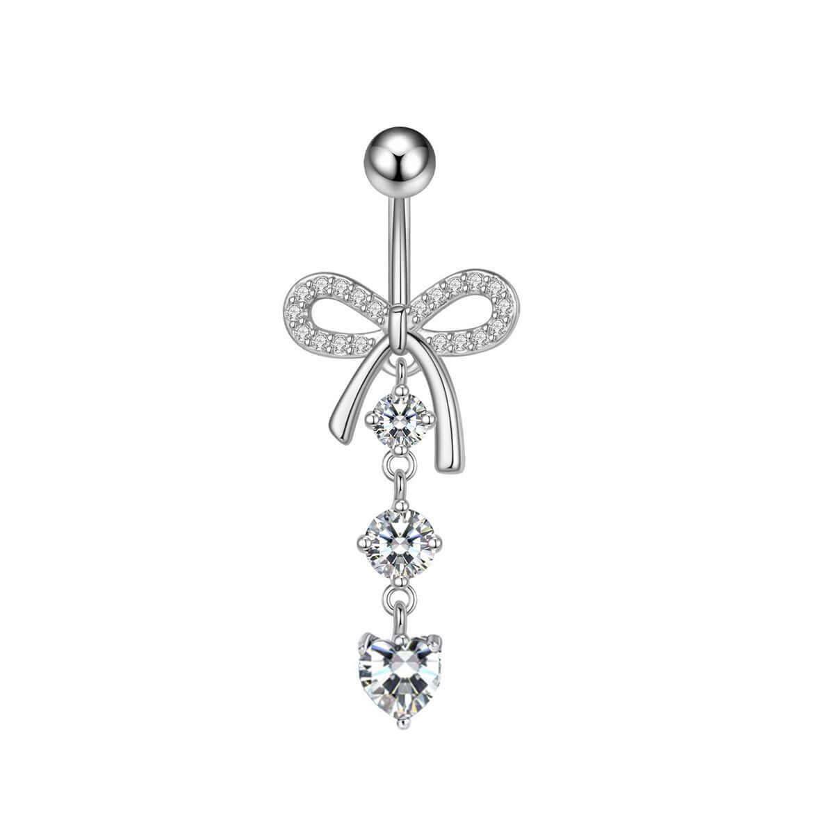 Rose Gold CZ Bow Dangle Belly Button Rings | Q0275 | Perfect for Piercing Jewelry, Belly Button Rings for Women, Trendy Body Jewelry for Summer Outfits and Beach Wear