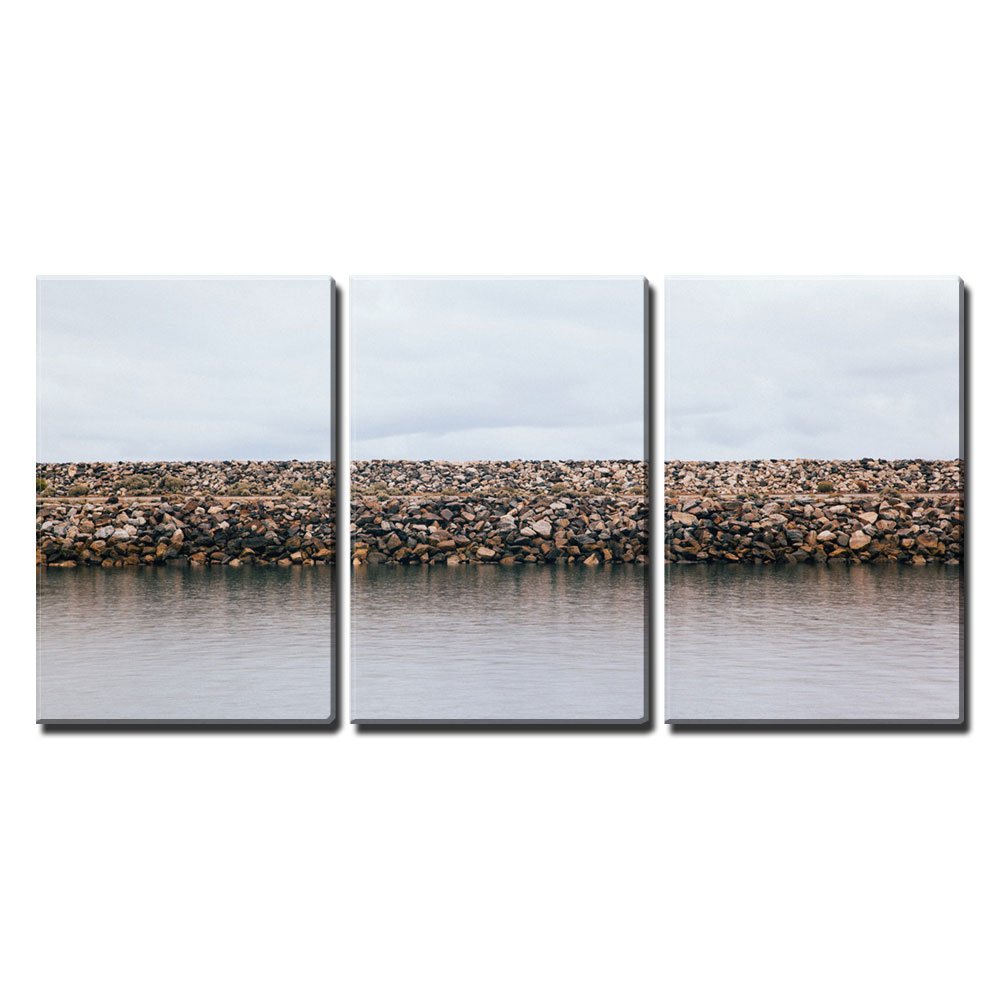 Wall26 - 3 Piece Canvas Wall Art Set - Riverbank with Stone Landscape Painting - Modern Home Decor Stretched and Framed Ready to Hang - 24