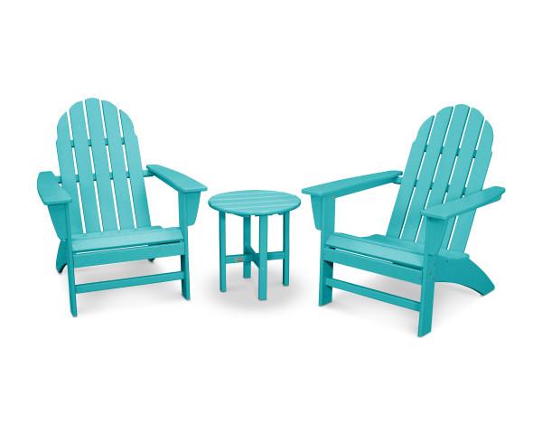 Premium Polywood Aruba Vineyard 3-Piece Adirondack Chair Set - Durable Outdoor Patio Furniture for Garden, Poolside & Backyard Relaxation