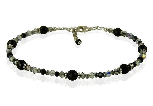 Black Onyx Gemstone Beaded Anklet Bracelet for Women - Elegant Adjustable Ankle Jewelry for Yoga, Meditation & Boho Fashion