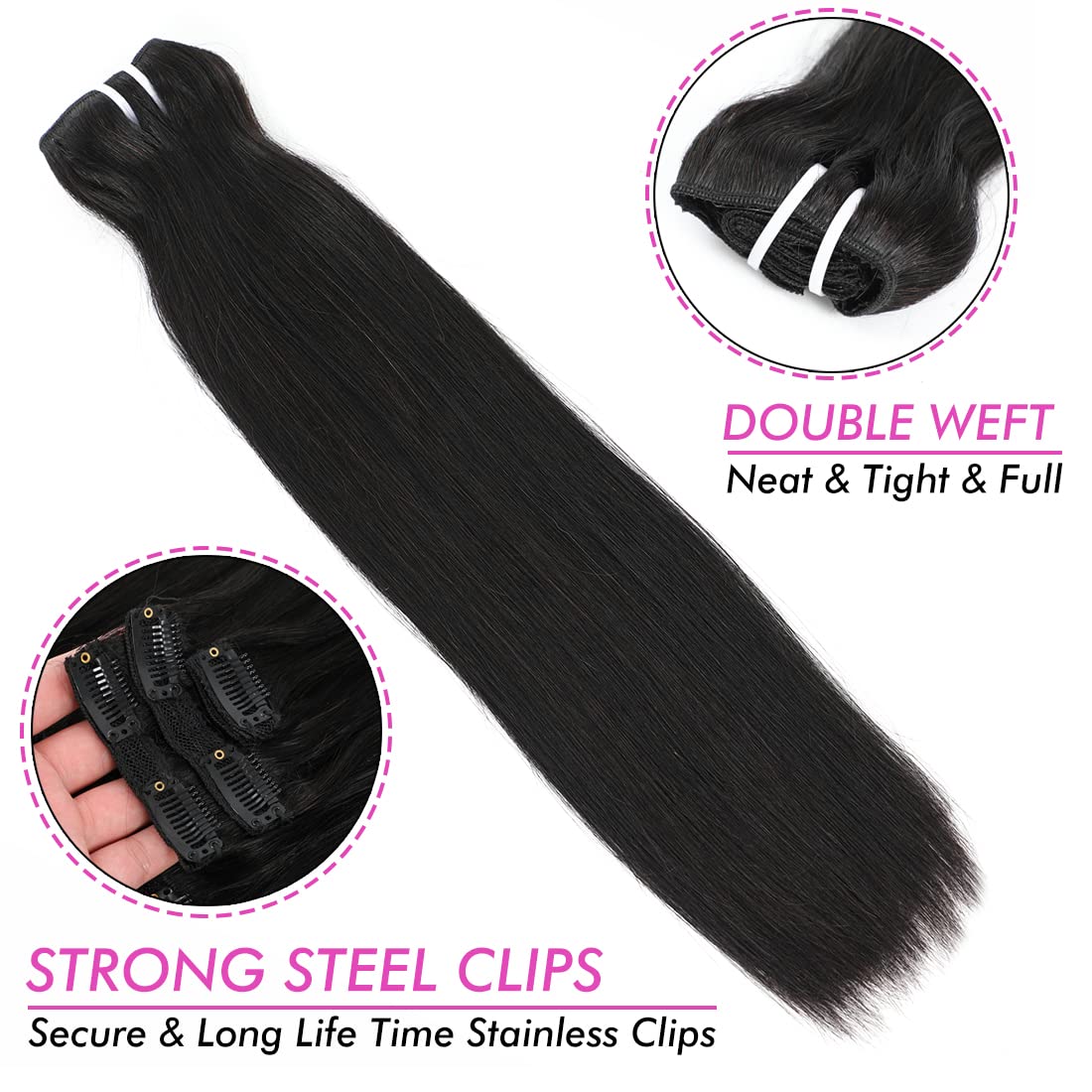 26 Inch Long Straight Human Hair Clip-in Extensions for Black Women - 100% Real Human Hair, Natural Black 1B#, Silky Smooth, 135g | Perfect for Daily Wear, Parties, Weddings & Special Occasions