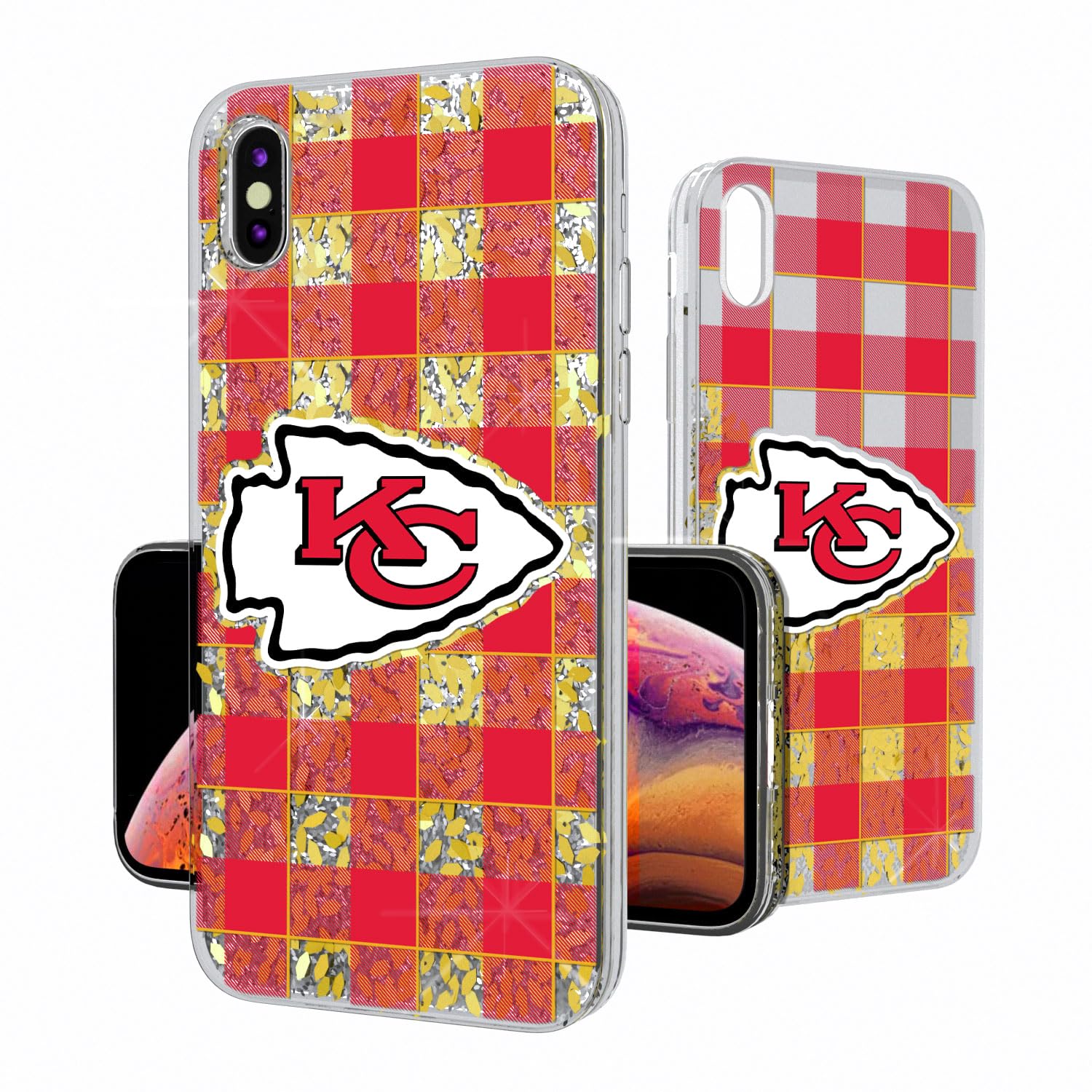 Kansas City Chiefs iPhone Case - Plaid Glitter Design for iPhone 11/12/13/14 Pro Max - Protective Football Team Phone Cover for Chiefs Fans (Perfect for Game Day & Tailgating)