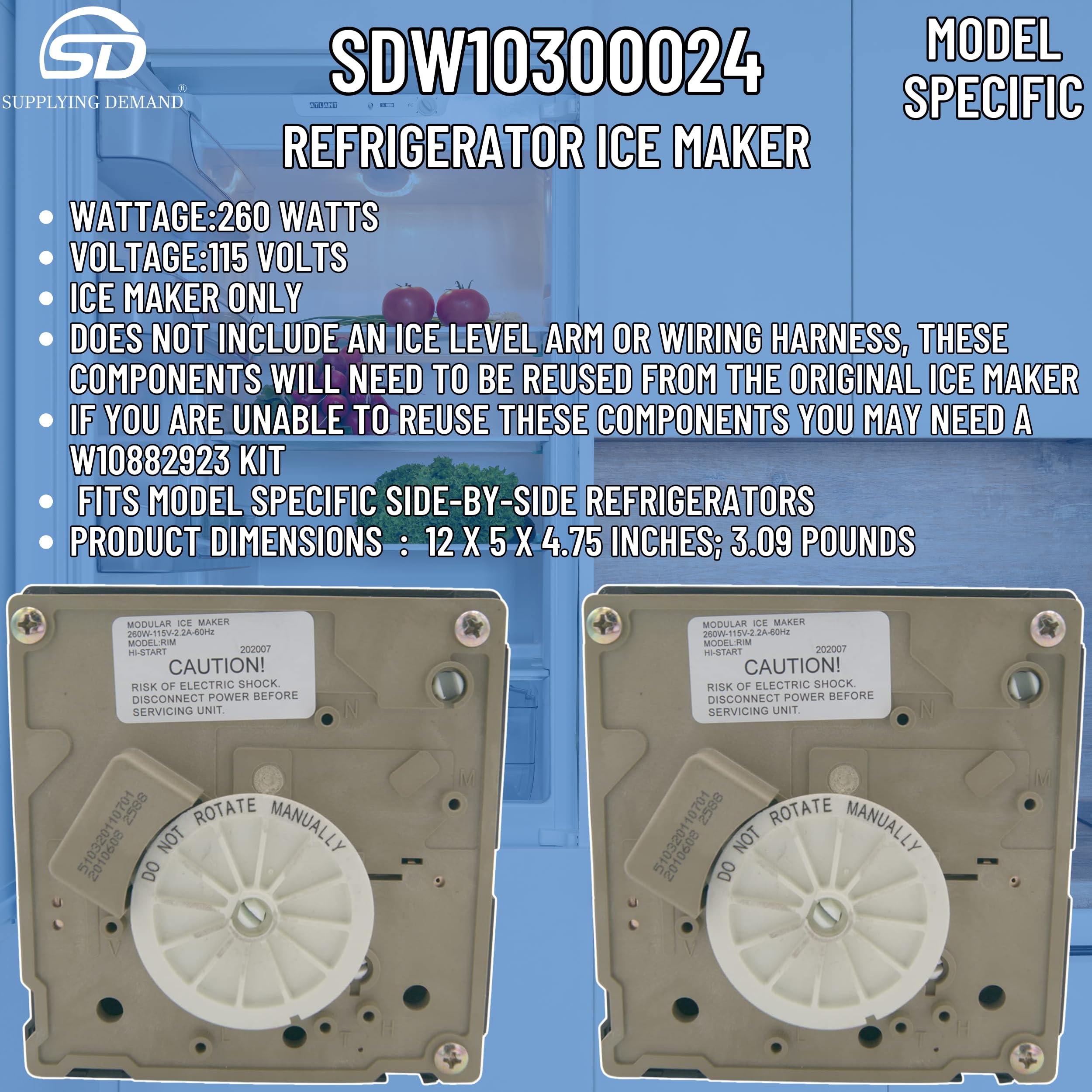 W10300024 4444453 Refrigerator Ice Maker Replacement - Model Specific (Not Universal) - Perfect for Kitchen Appliance Repair & DIY Home Maintenance