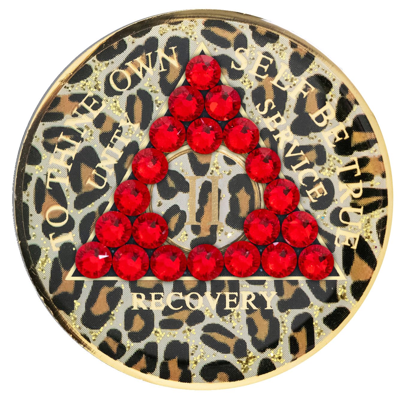 AA Chip Sobriety Coin - 24K Gold Plated Leopard AA Medallion with Red Rhinestones | Recovery Gift for Alcoholics Anonymous | Motivational Sobriety Token for 12 Step Meetings & Milestone Celebrations