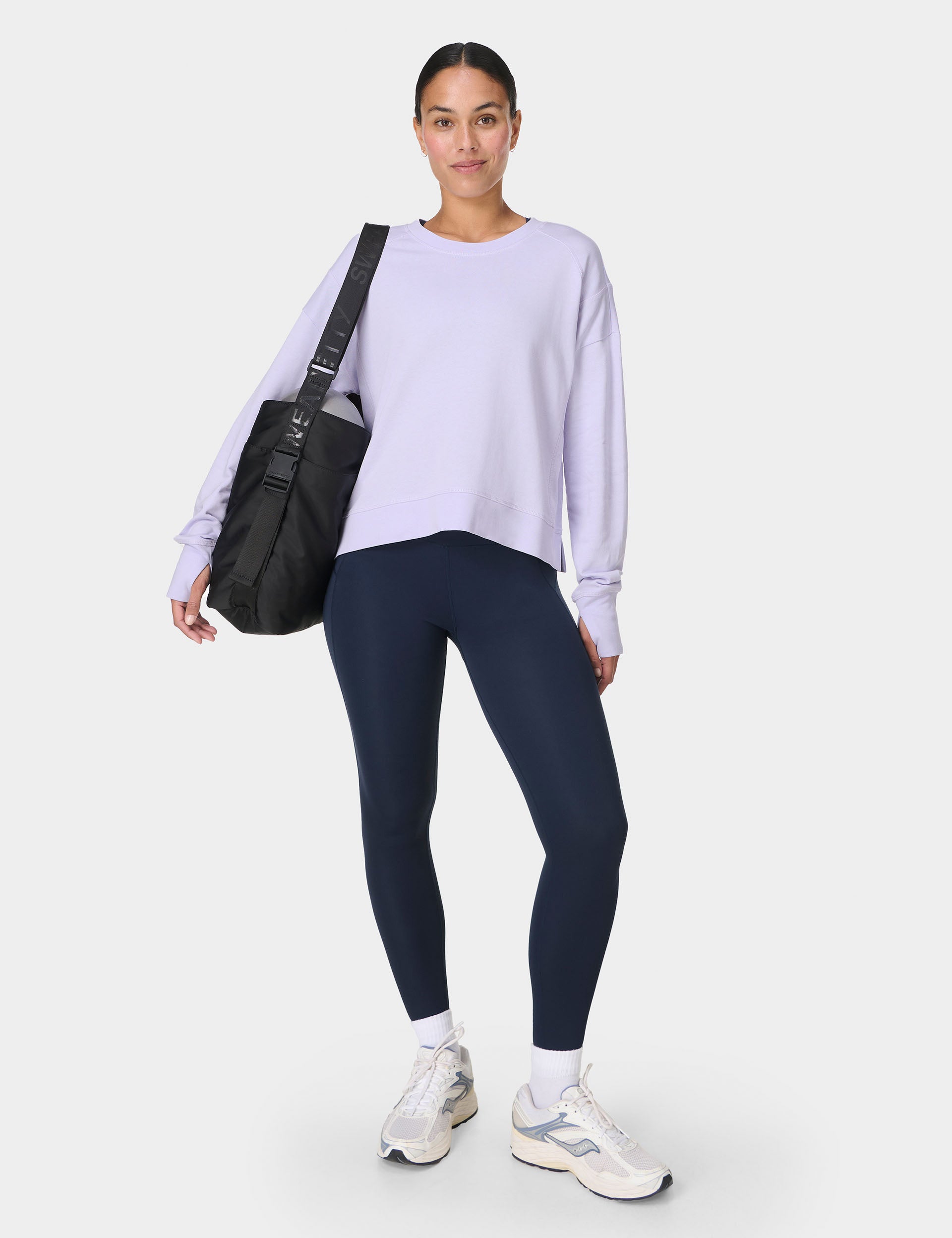 After Class Crop Sweatshirt for Women - Heather Purple Comfort Fit Pullover - Perfect for Casual Wear, Gym, and Street Style Fashion