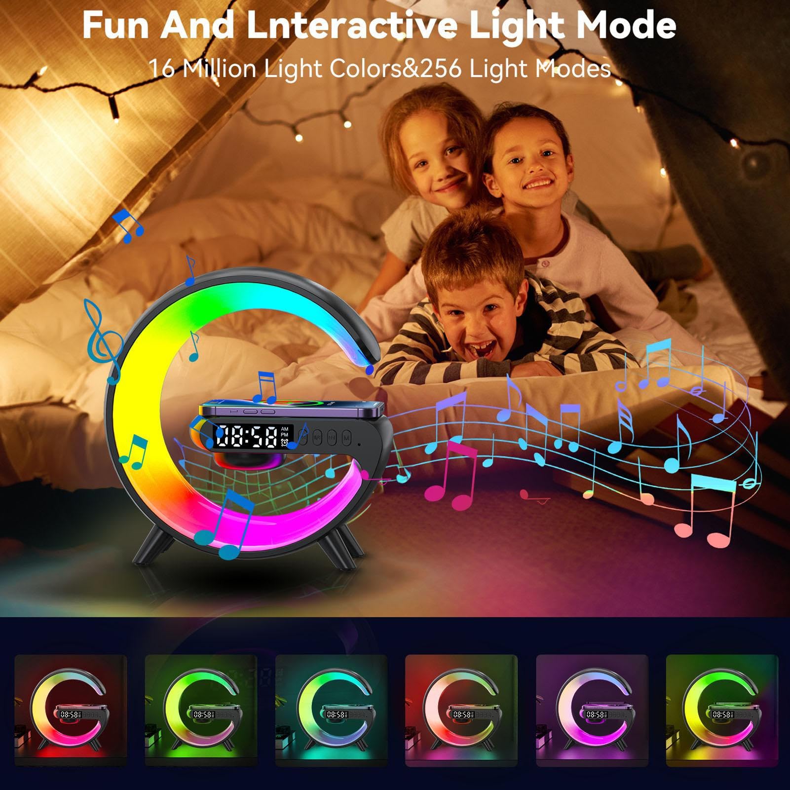 Dankek Wireless Speaker with Night Light - G Shape LED Wireless Charging Speaker & Dimmable Smart Lamp - Bluetooth Speaker with Wireless Charger for Home, Office, Outdoor, and Bedroom - Perfect for Parties, Relaxation, and Nighttime Use