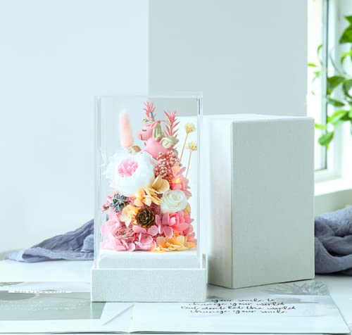 QQXQ Valentine's Day Rose Gift Box with LED Lights - Acrylic Unicorn Rose Display Case, Romantic Anniversary Present for Her - Perfect for Proposals, Weddings & Special Occasions