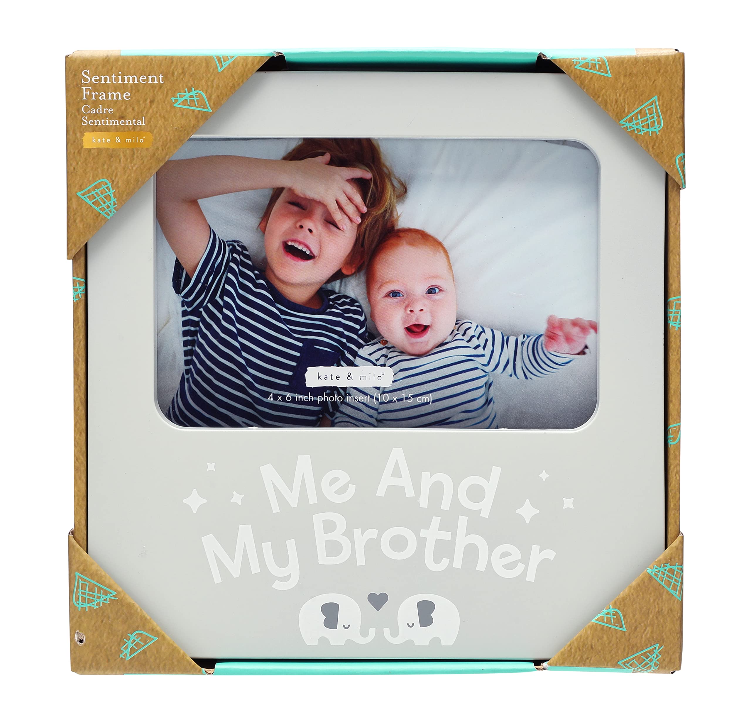 Kate & Milo Me and My Brother Photo Frame - Baby Keepsake Picture Frame for Siblings - Big Brother or Big Sister Gift with Elephant Design - Perfect for Nursery Decor & Newborn Announcements