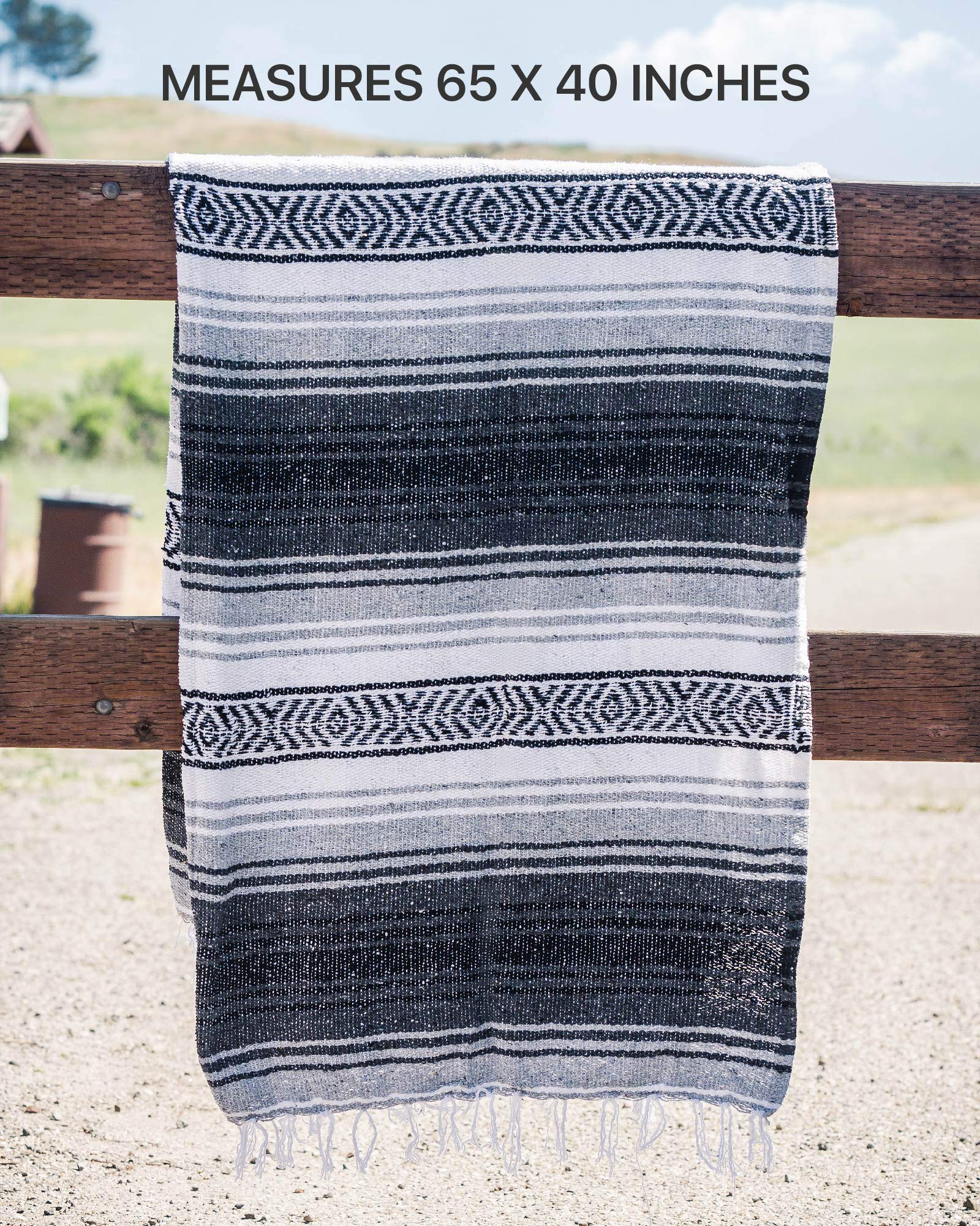 Authentic Mexican Blanket - Handwoven Yoga Blanket & Serape Throw (50x70 Inches, Gray) - Perfect for Outdoor Picnics, Beach Camping, Boho Home Decor & Cozy Living Room Accent