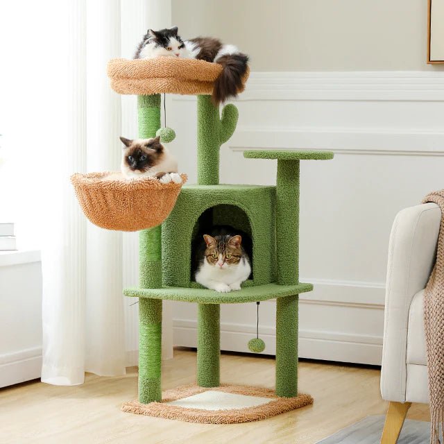 107cm Tall Cactus Cat Tree Tower with Scratching Posts & Condo - Multi-Level Playhouse for Indoor Cats, Perfect for Small Spaces & Kitty Exercise