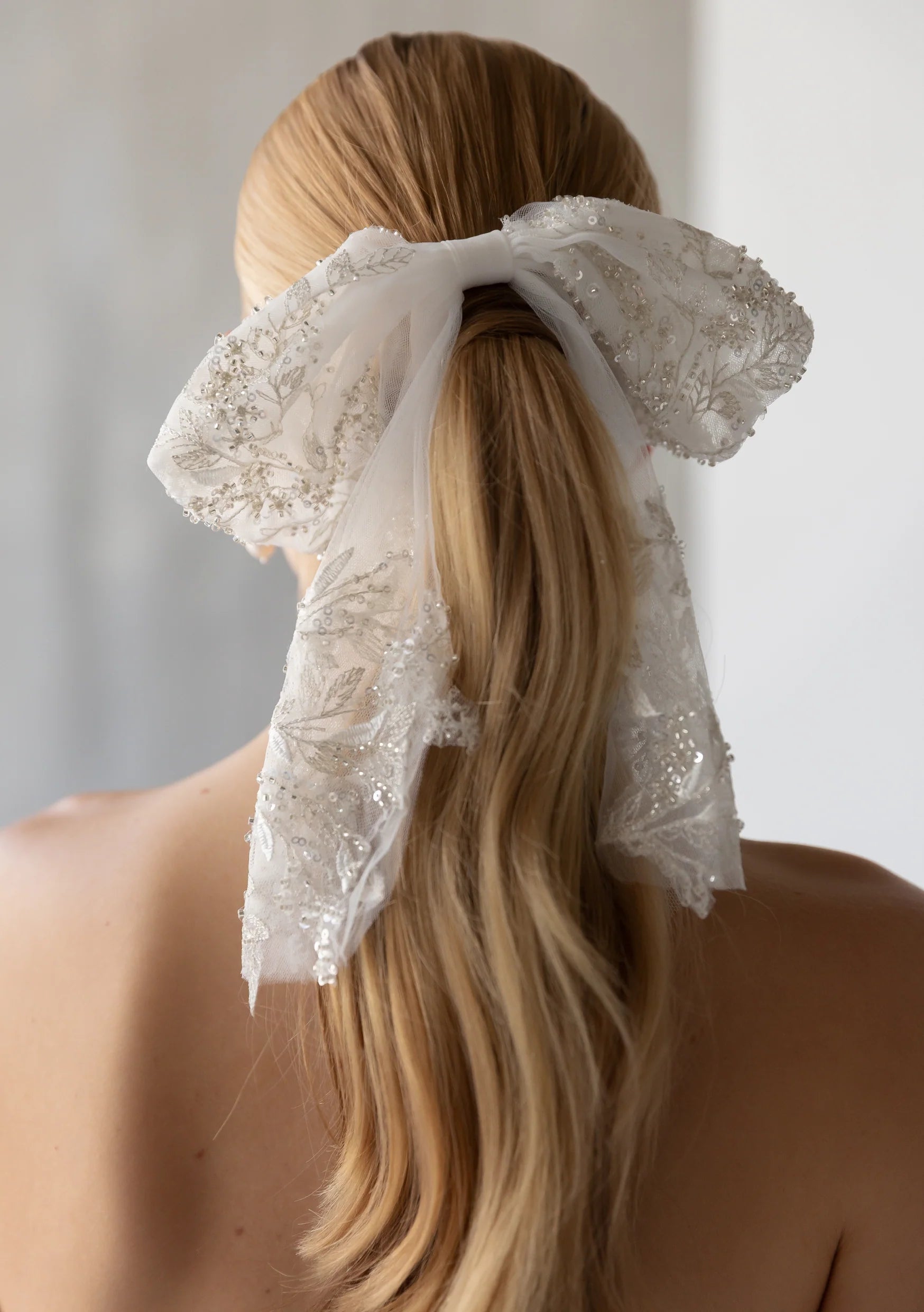 Lola Knight Piper Beaded Tulle Bow Hair Clip - Ivory Bridal Hair Accessory for Weddings, Prom & Special Occasions