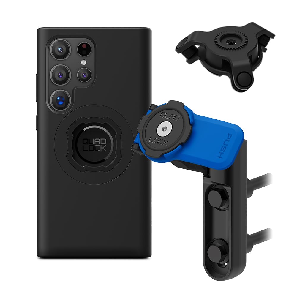 Quad Lock Motorcycle Phone Mount Kit - Vibration Dampener & Galaxy S24 Ultra MAG Case | Secure Phone Holder for Brake/Clutch | Perfect for Adventure Riding, Commuting & GPS Navigation